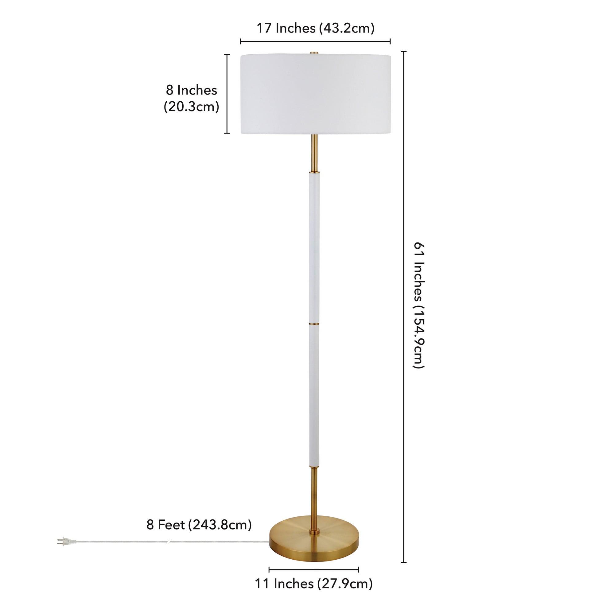 Henn&Hart 17" Matte White/Brass Finish Metal/Fabric Floor Lamp