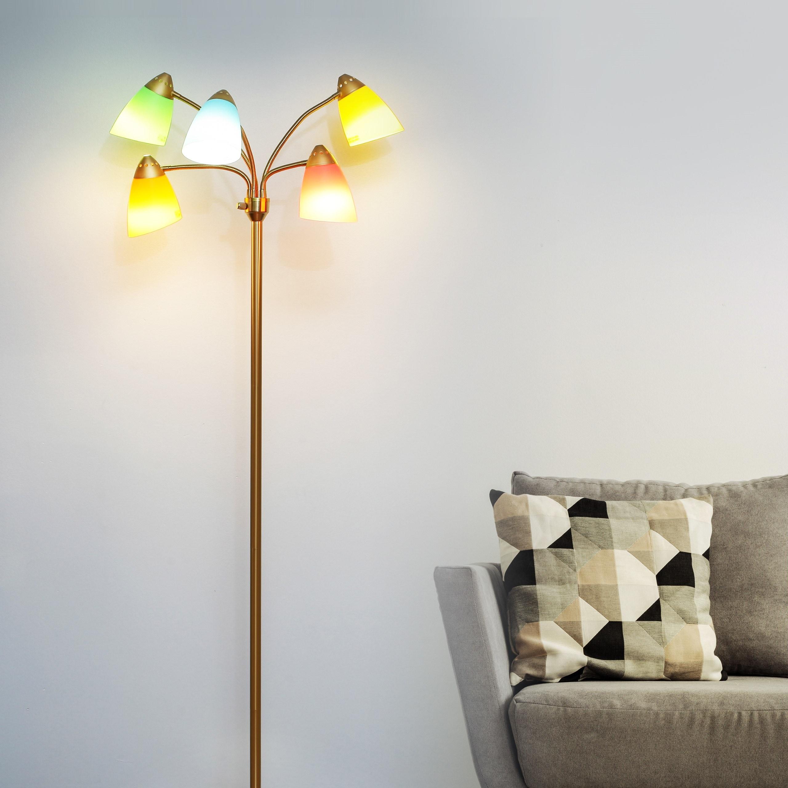 Brightech Medusa 74 in. Modern 5-Light Height Adjustable Gooseneck LED Floor Lamp with 5 Cone Shades