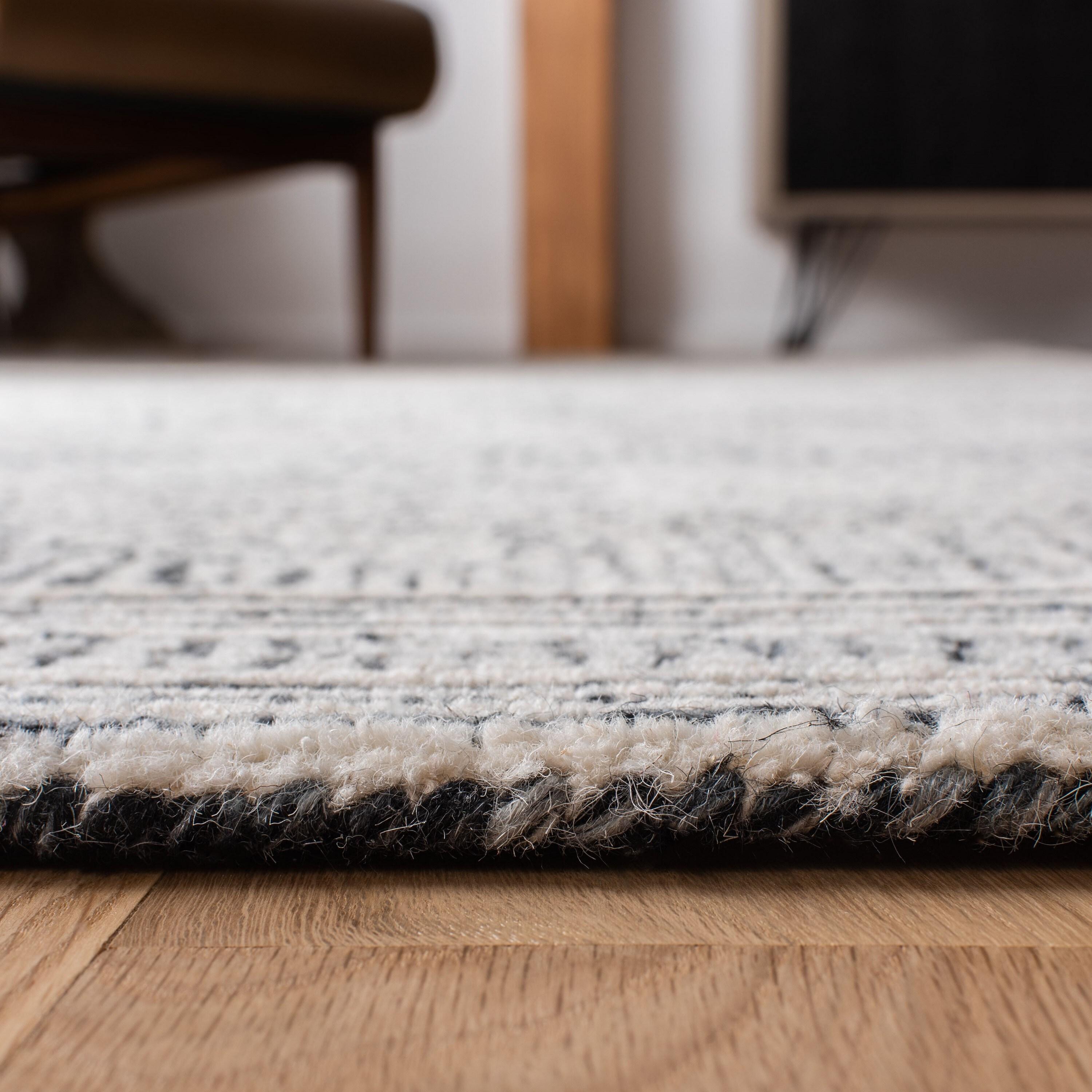 Ivory and Charcoal Abstract Handmade Wool Area Rug