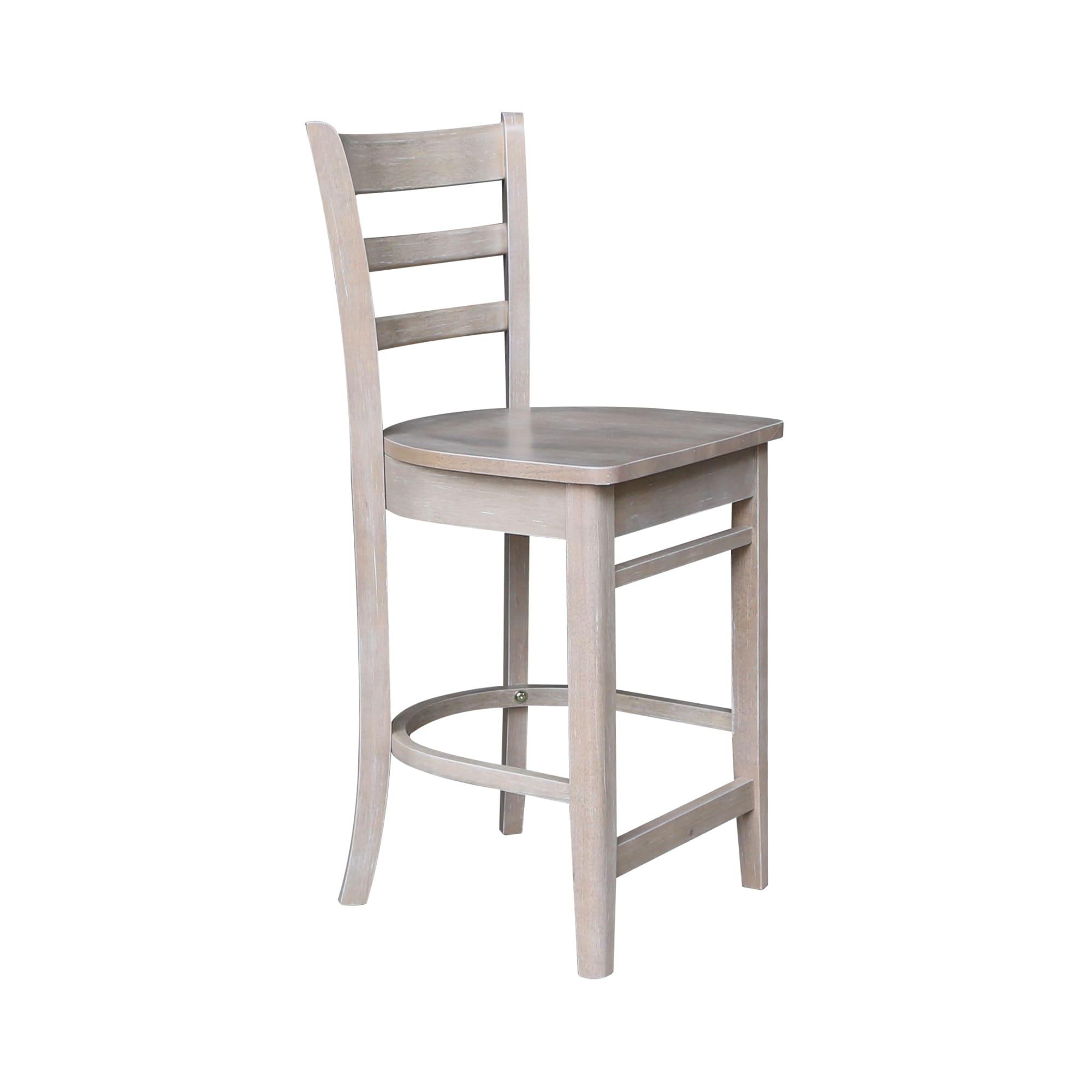 24" Emily Counter Height Barstool Washed Gray/Taupe - International Concepts: Solid Wood, Ladder-Back