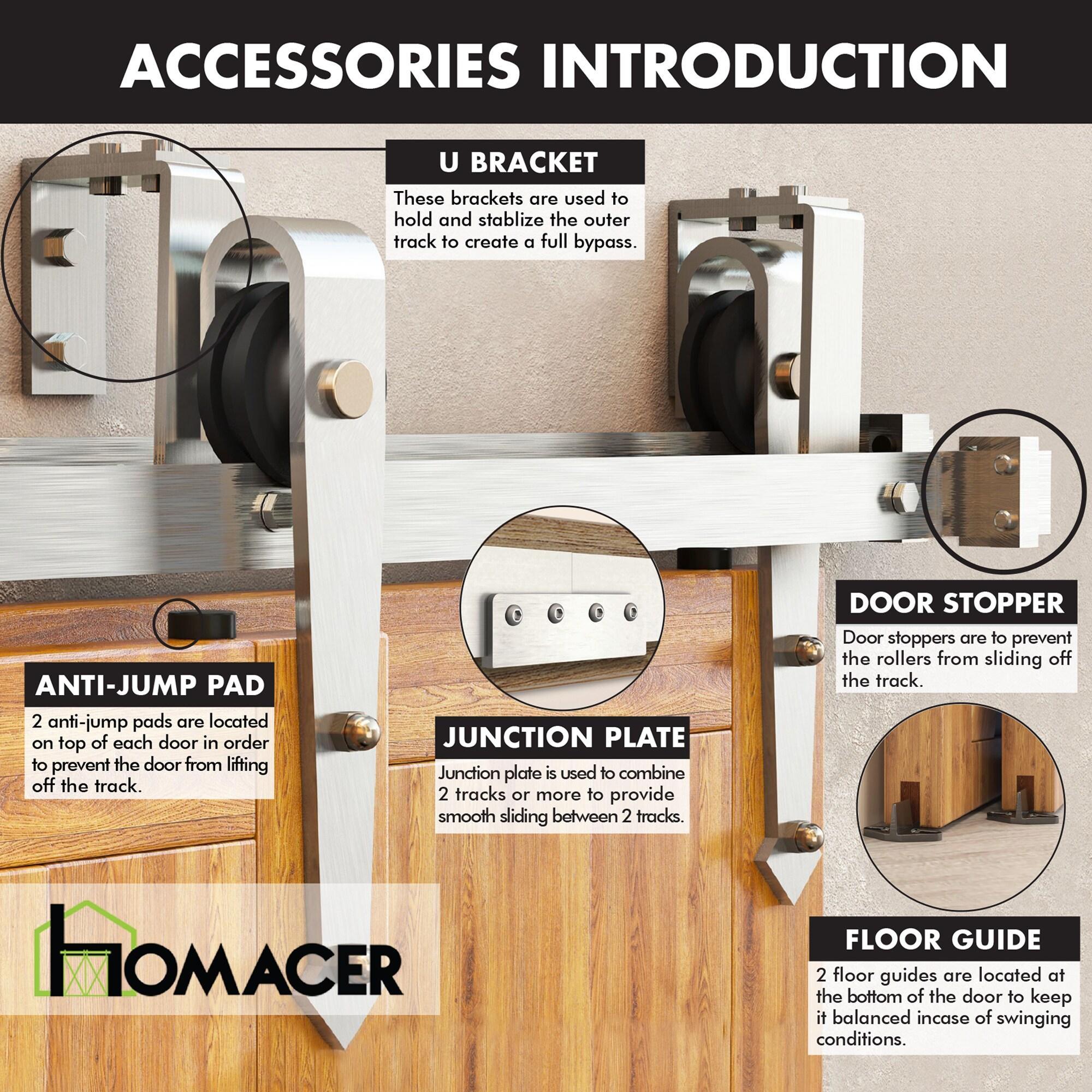 Homacer Brushed Nickel Double Track U-Shape Bypass Sliding Barn Door Hardware Kit, for Two/Double Doors, 6.6ft Long Flat Track, Arrow Design Roller, Heavy Duty, for Interior & Exterior Use