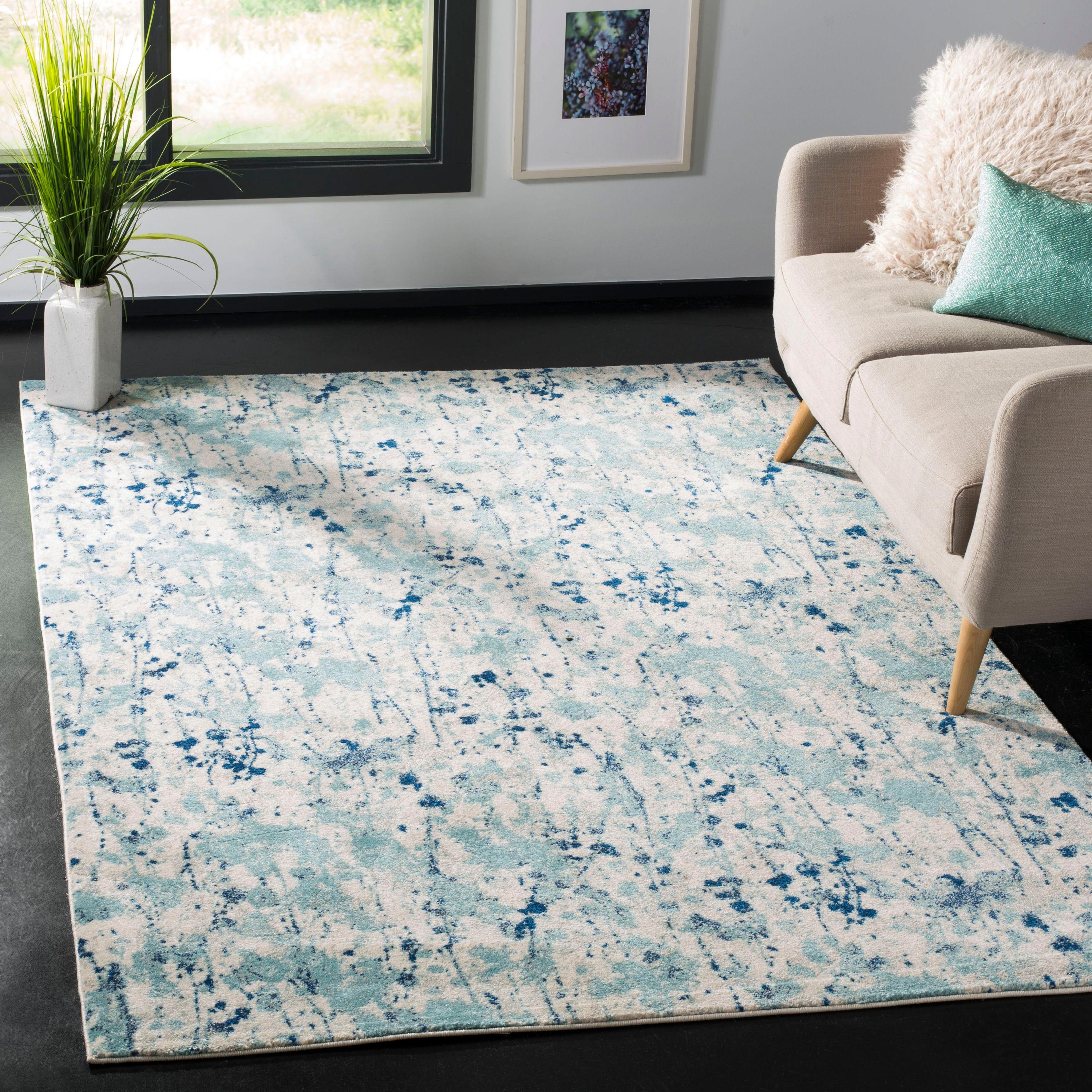 Evoke EVK284 Power Loomed Area Rug Ivory / Blue 6'-7" X 6'-7" Square - Safavieh.