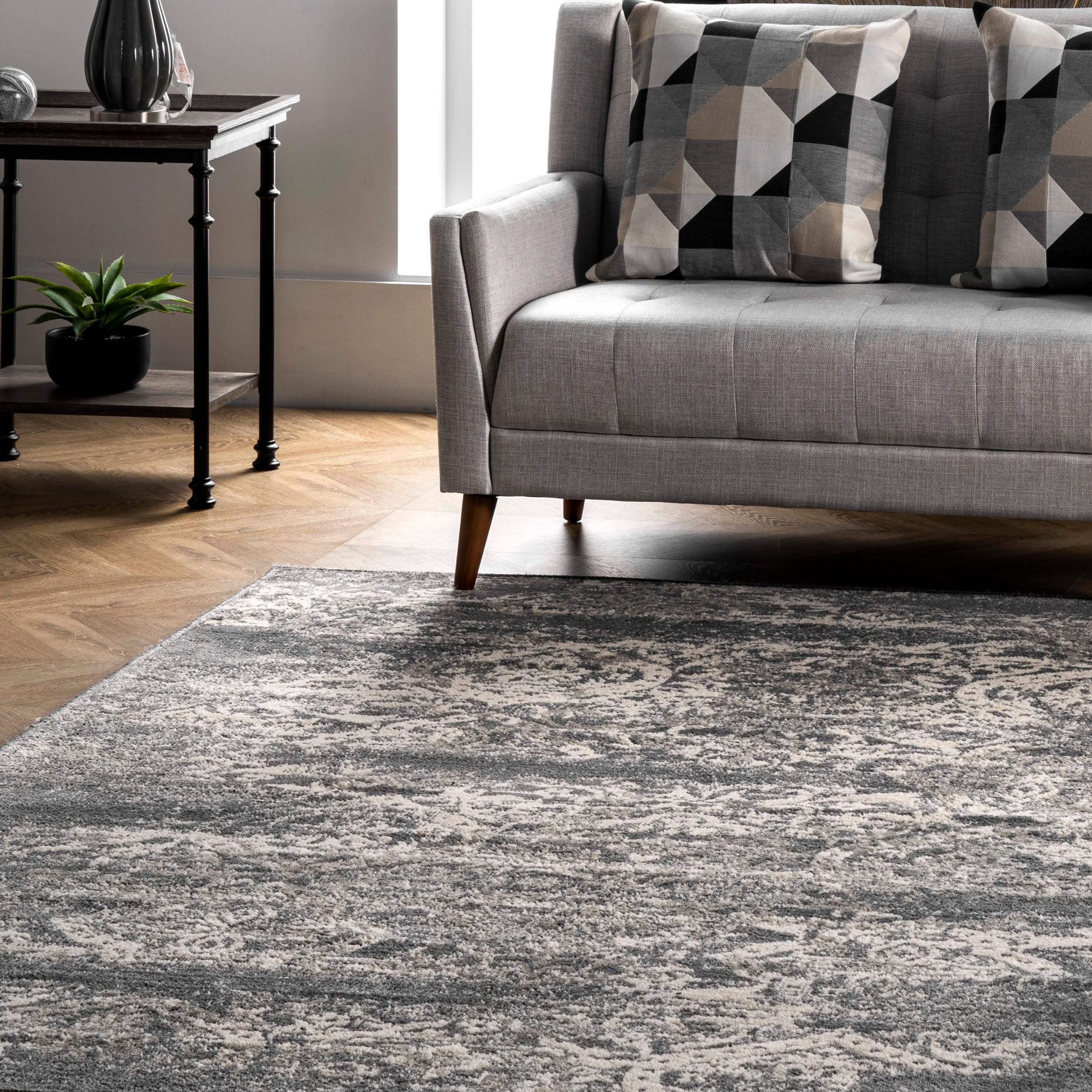 Nuloom Freja Oriental/Persian 9x12 Indoor Area Rug for Living Room Bedroom Dining Room Kitchen, Dark Grey/Ivory