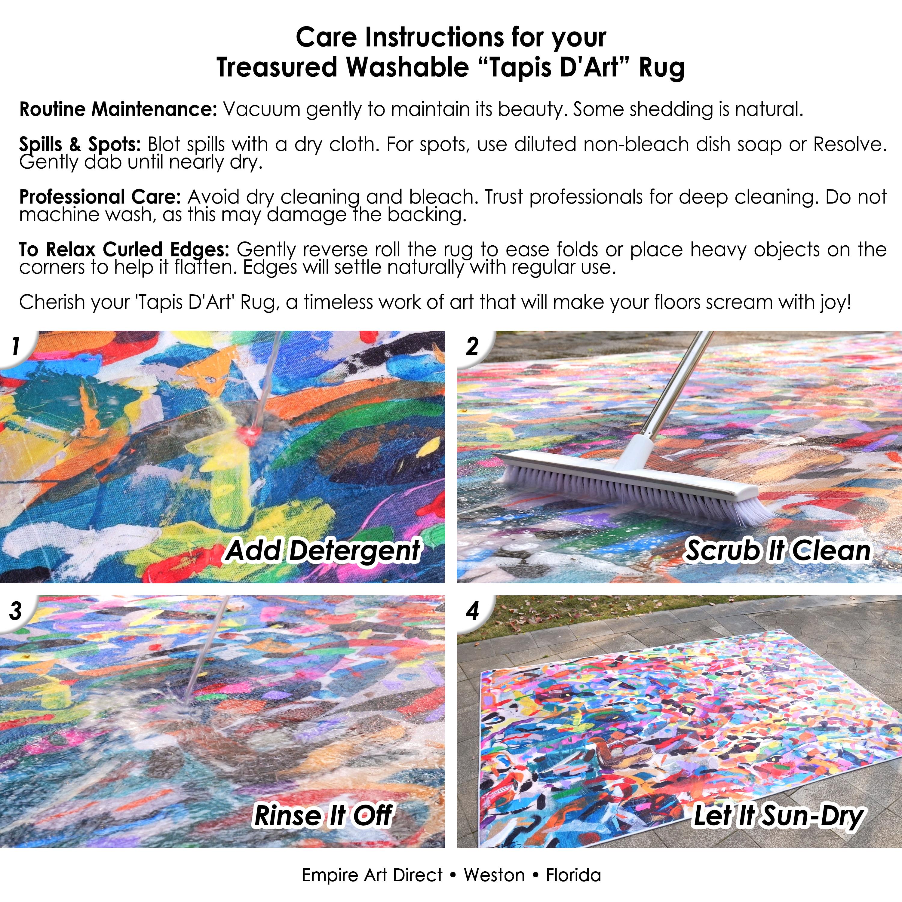 Swish Stone I Washable Abstract Art Area Rug size 5'x8'