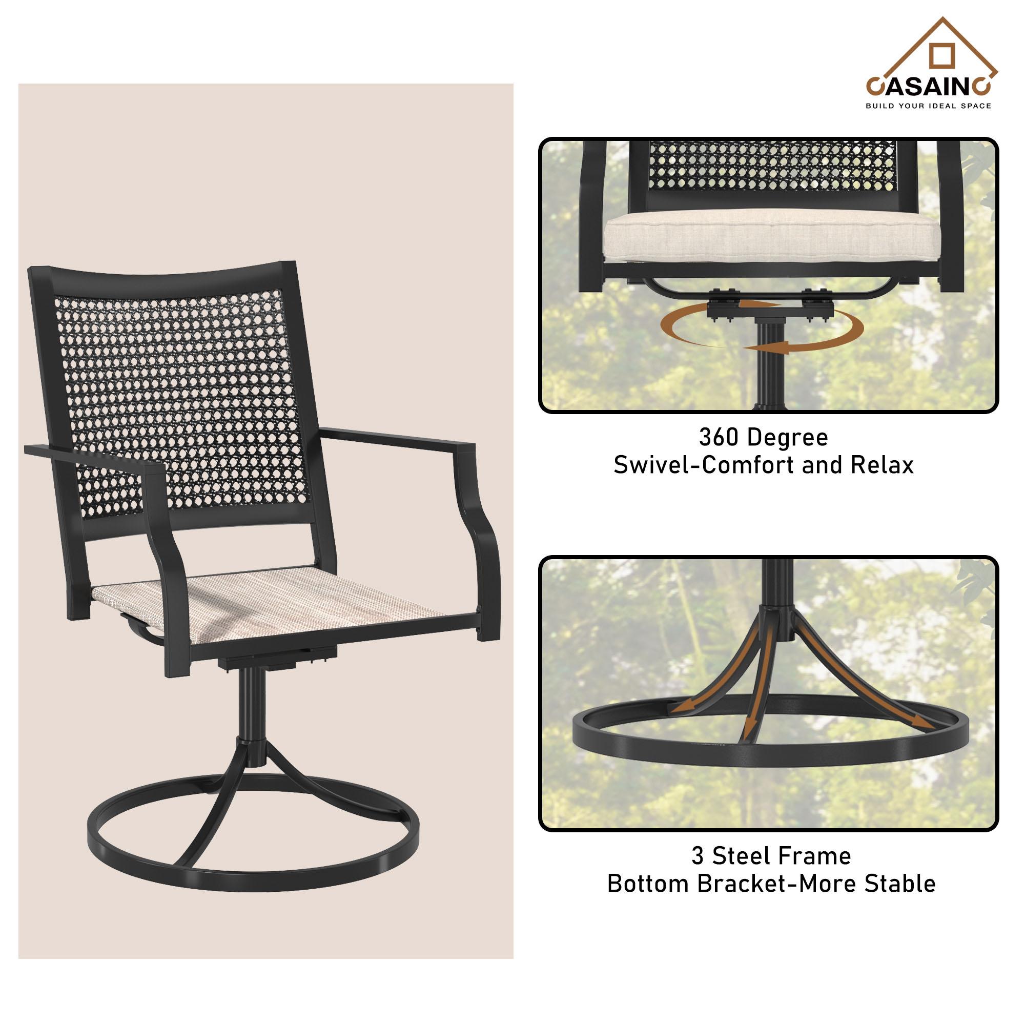 CASAINC Outdoor Iron Frame Swivel Dining Chair with Cushions (Set of 2)
