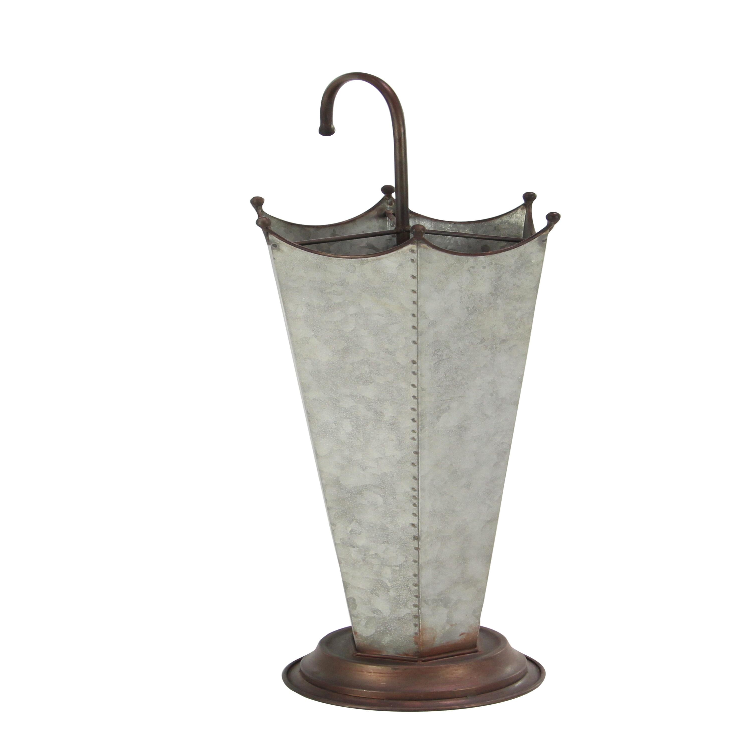 DecMode Gray Metal Galvanized Umbrella Stand with Copper Base and Handle
