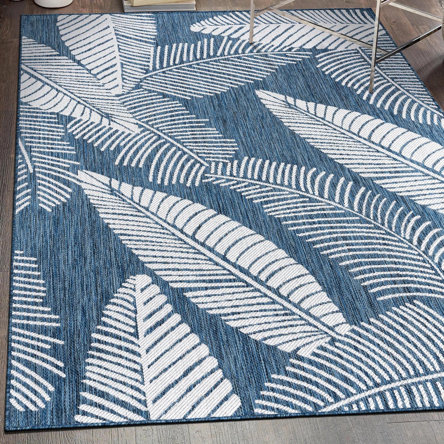 World Rug Gallery Distressed Palm Leaves Textured Flat Weave Indoor/Outdoor Area Rug - NAVY 7'10"X10'
