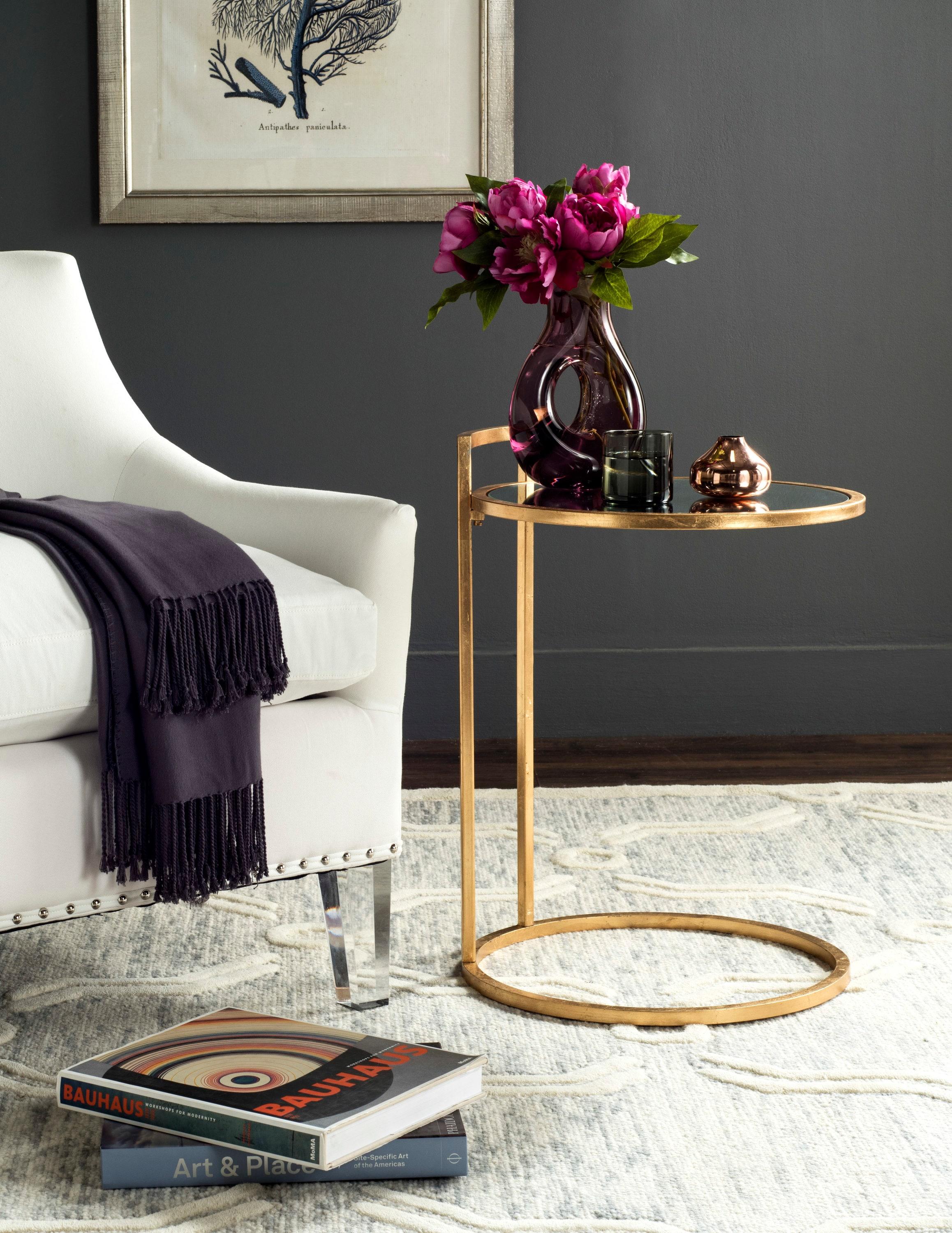 Calvin Round Gold Leaf End Table - Gold/Mirror - Safavieh.