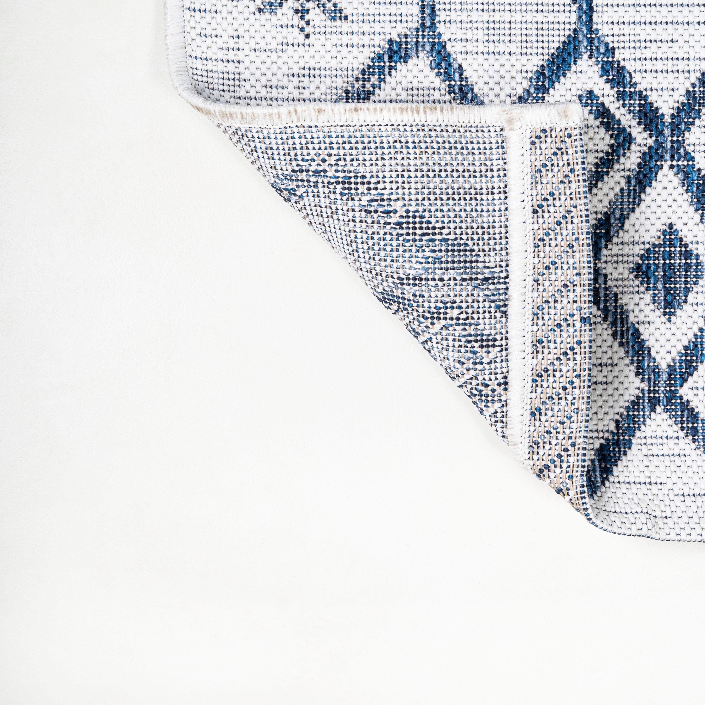 2'x8' Tokay Bohemian Styled Geometric Indoor/Outdoor Runner Rug, Ivory/Blue - JONATHAN Y