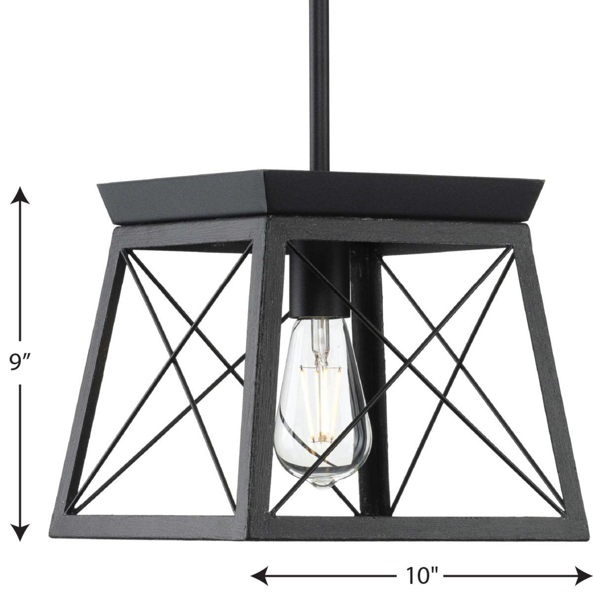 Progress Lighting Briarwood 1-Light Mini-Pendant, Steel, Textured Black, Faux-Painted Wood Enclosure