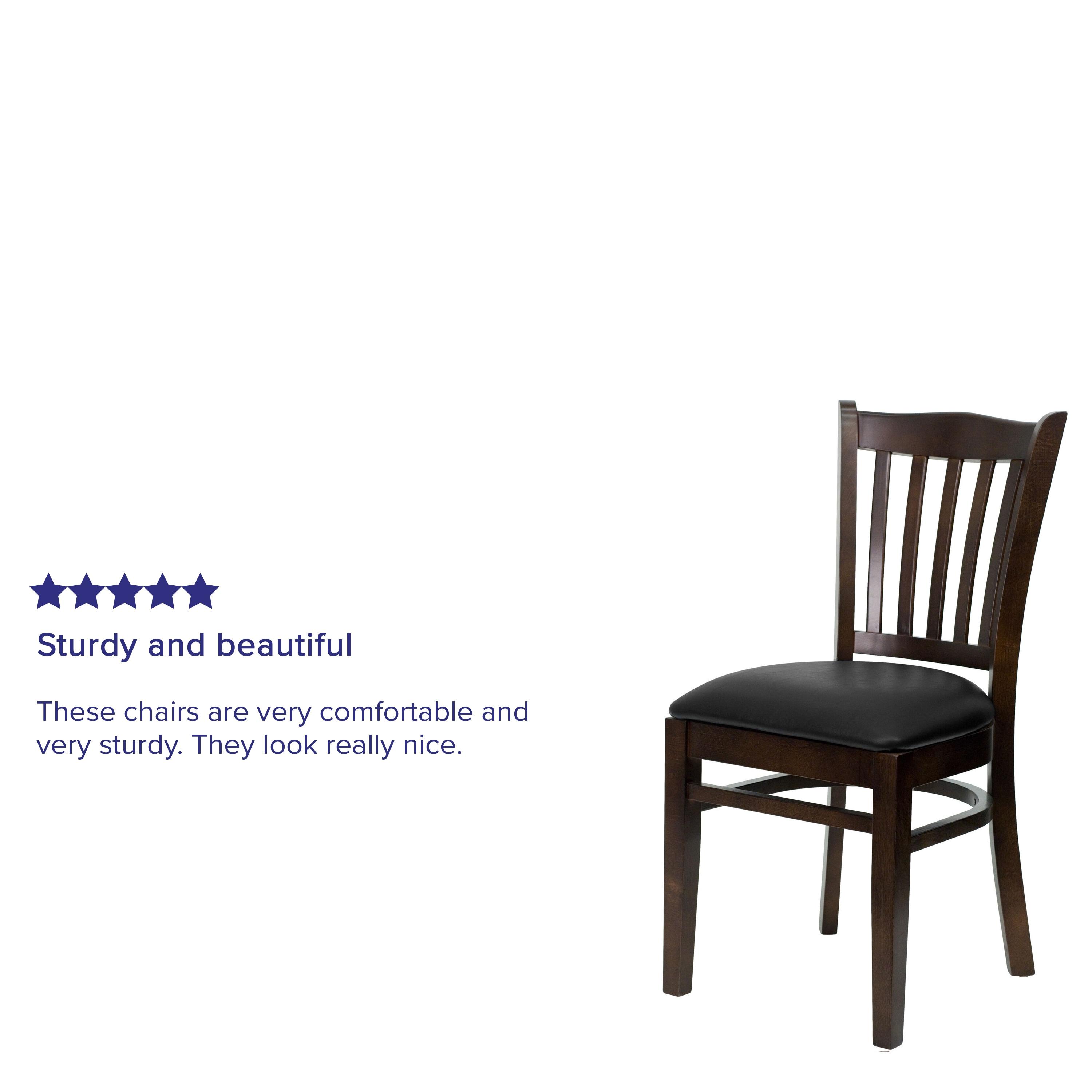 Flash Furniture HERCULES Series Vertical Slat Back Walnut Wood Restaurant Chair - Black Vinyl Seat