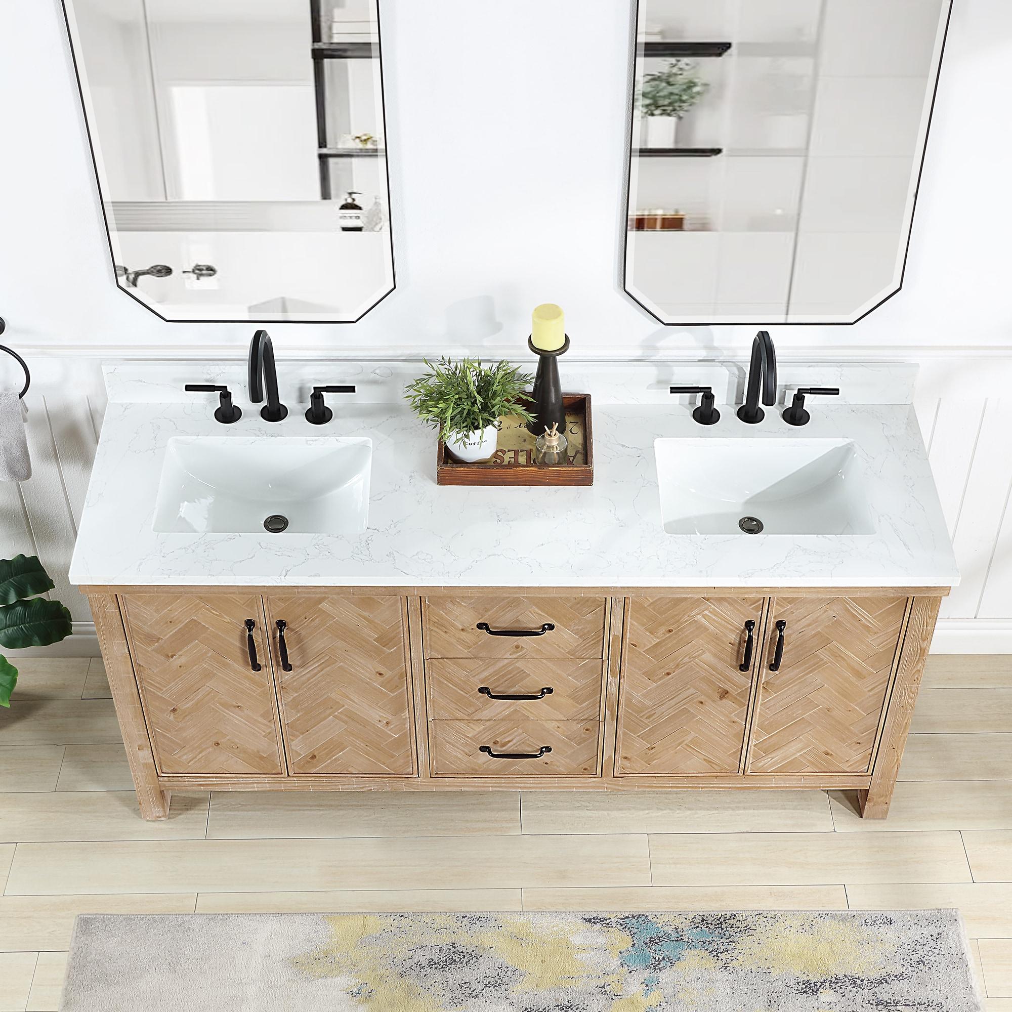 Javier 72" Bath Vanity in Spruce Antique Brown with White Grain Composite Stone