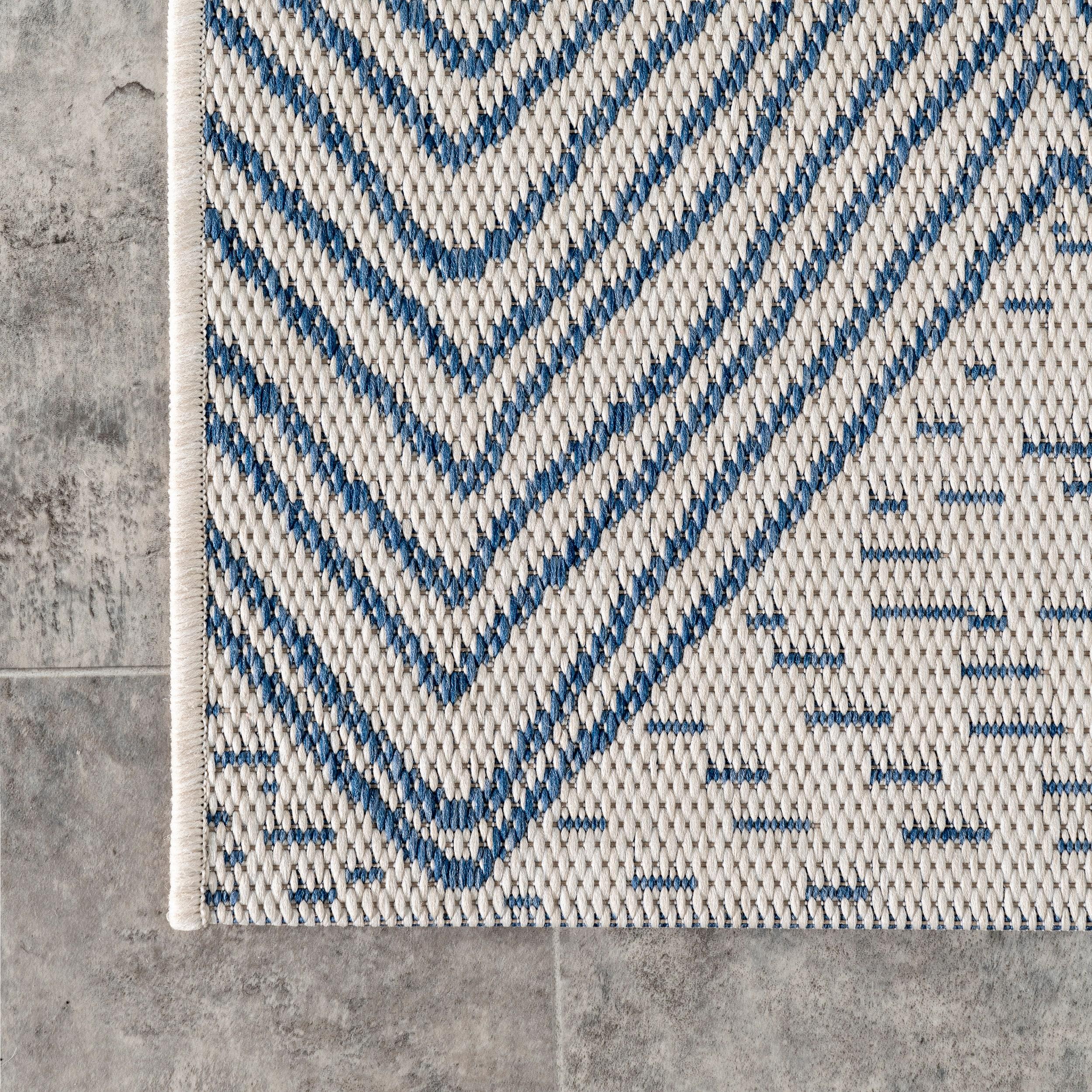 Dunham Abstract Indoor/Outdoor Area Rug for Living Room Patio Deck Front Porch Kitchen, Blue/Ivory