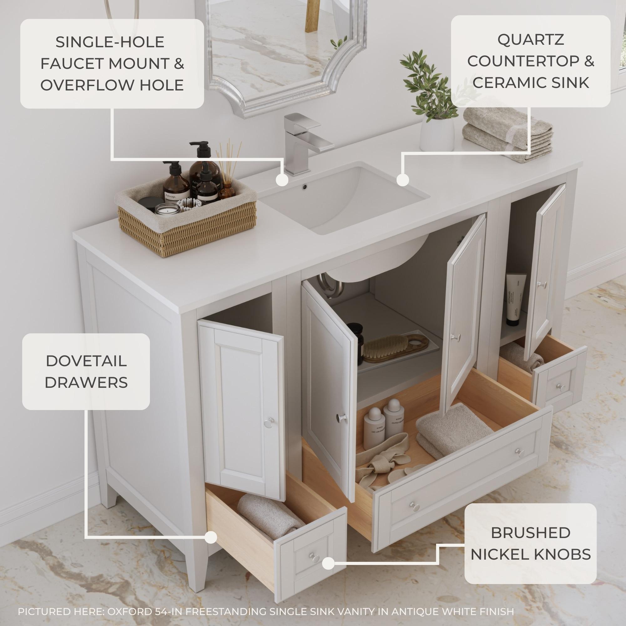Antique White Engineered Wood Freestanding Bathroom Vanity Base Cabinet