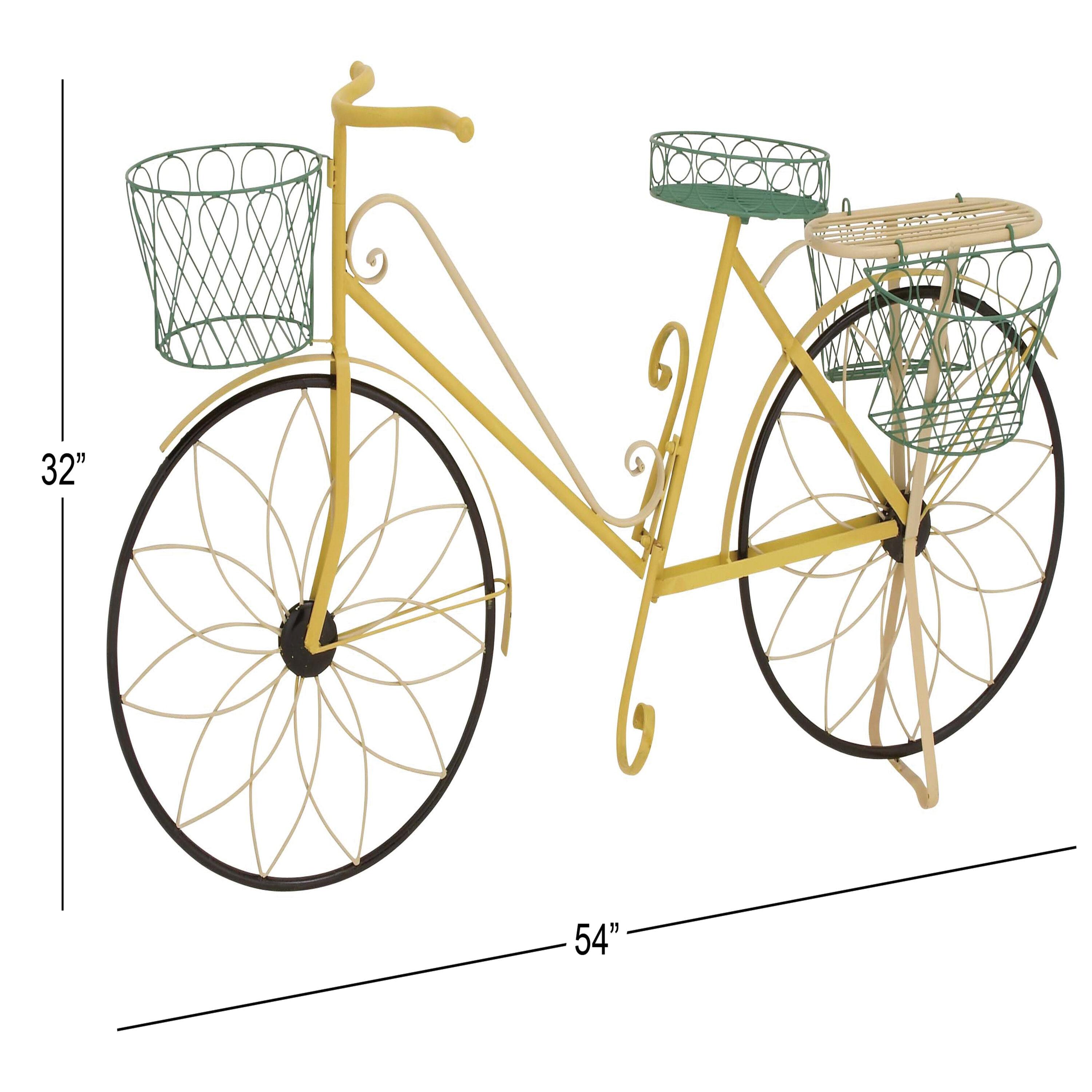 32" Traditional Iron Novelty Bicycle Plant Stand Yellow - Olivia & May: Metal Planter Pedestal, Weather-Resistant