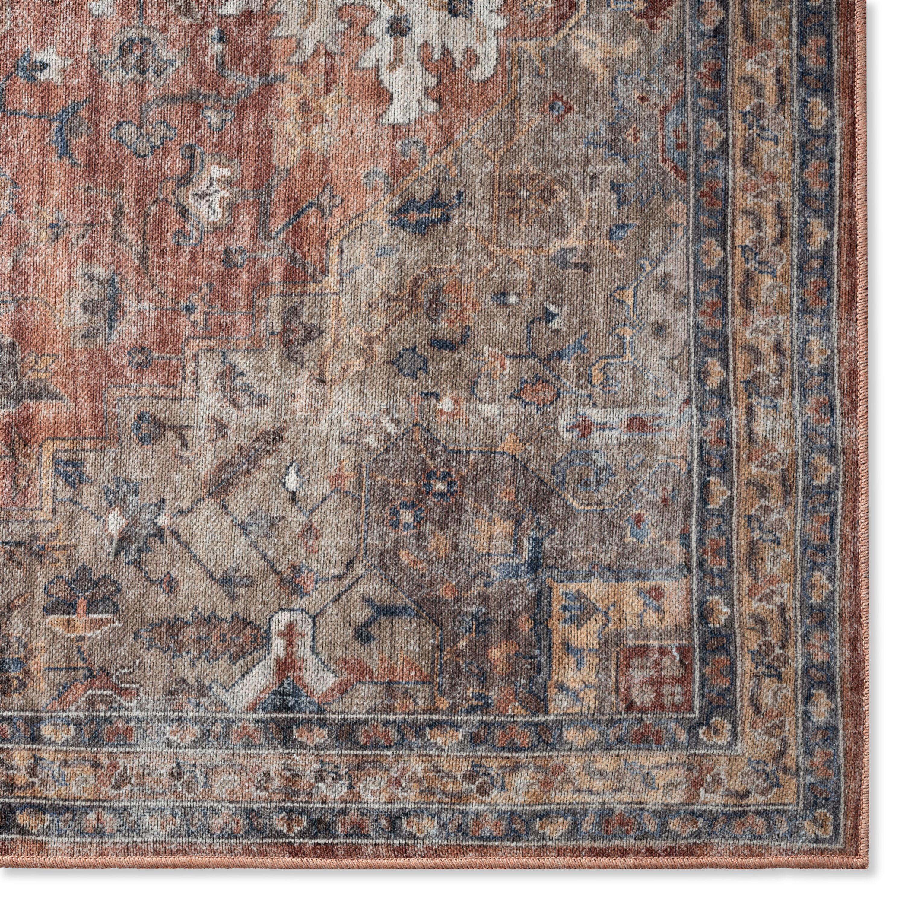 Everwash™ Callaghan Esther Bohemian Medallion Machine Washable Area Rug, Rust/Navy Blue, 6'6"x9'2"
