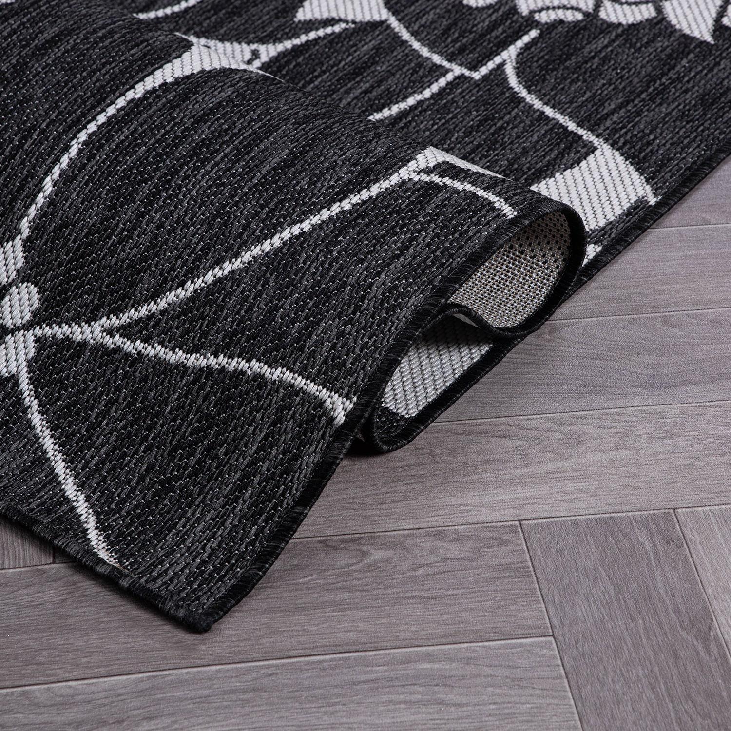 World Rug Gallery Modern Floral Flowers Textured Flat Weave Indoor/Outdoor Area Rug - BLACK 5' X 7'