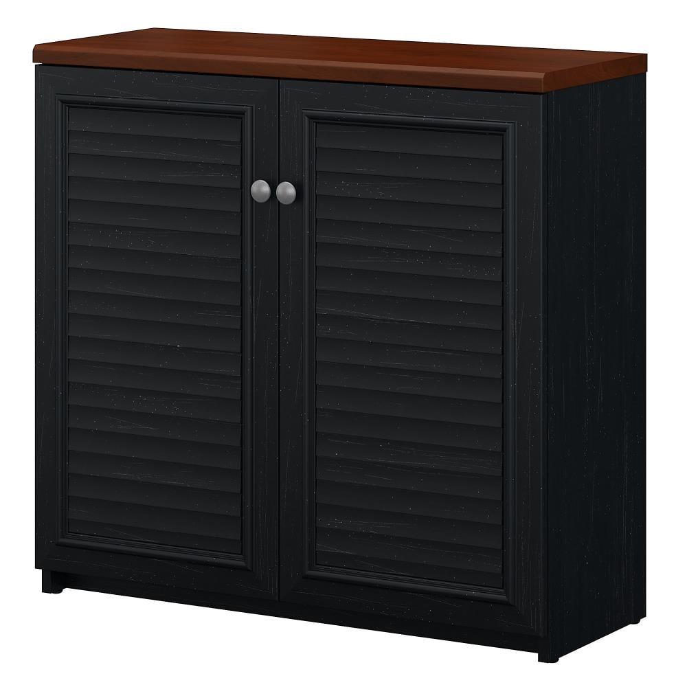 Fairview Small Storage Cabinet with Doors Black - Bush Furniture: Antique Pewter Hardware, Adjustable Shelves