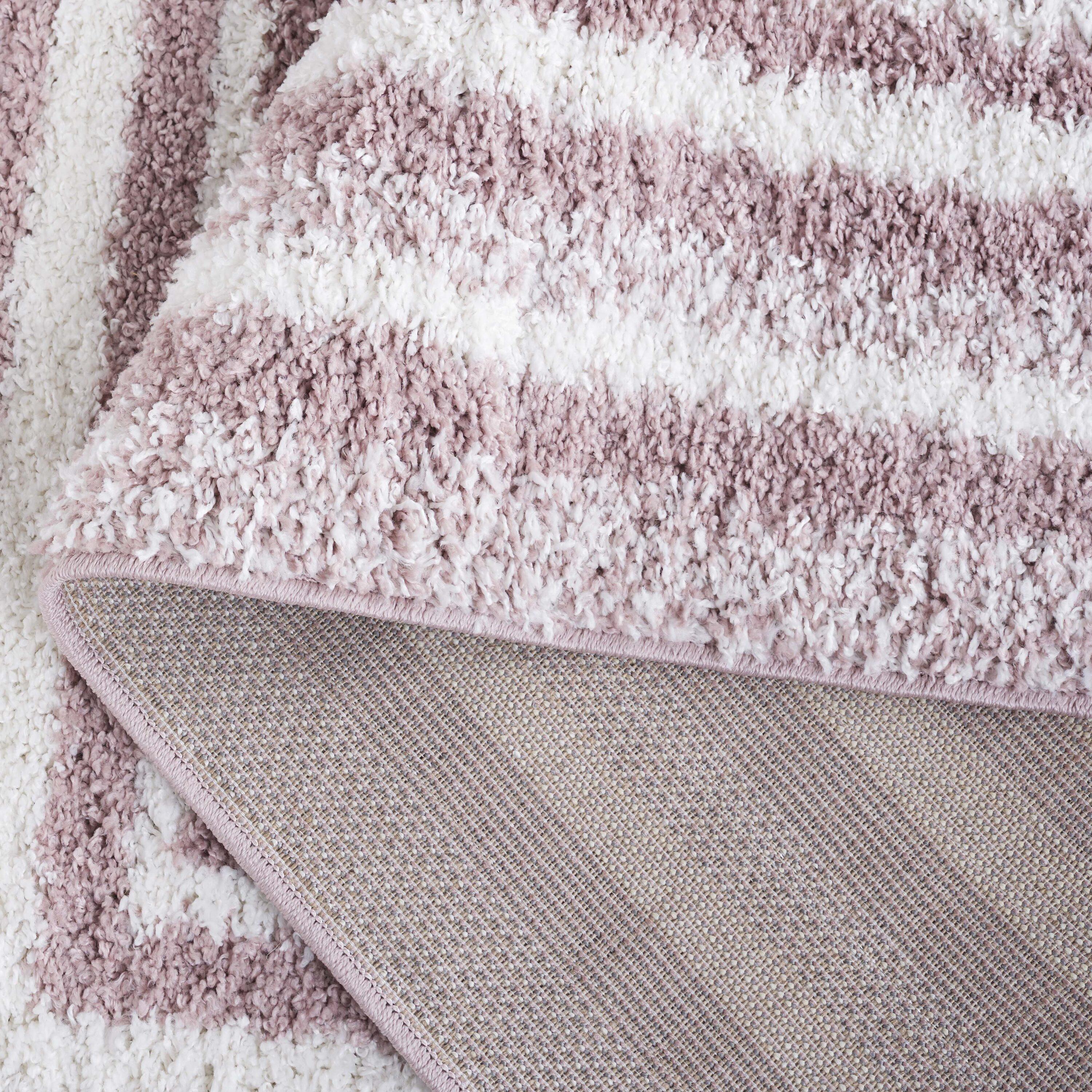 SAFAVIEH Border & Stripe Hyram Bordered Shag Area Rug, Pink/Ivory, 6'7" x 6'7" Round