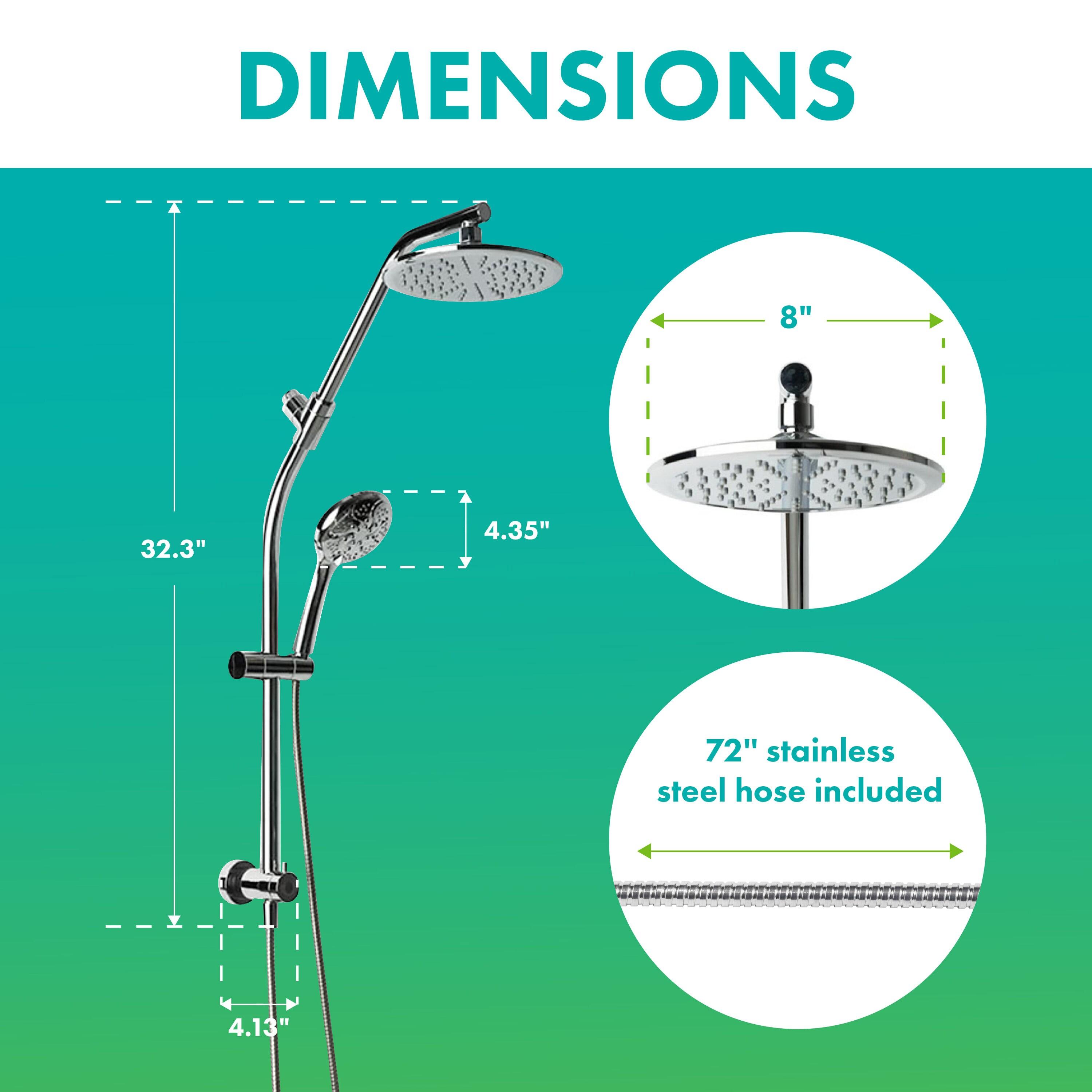 Chrome Dual Shower Head with Handheld Spray and Adjustable Height