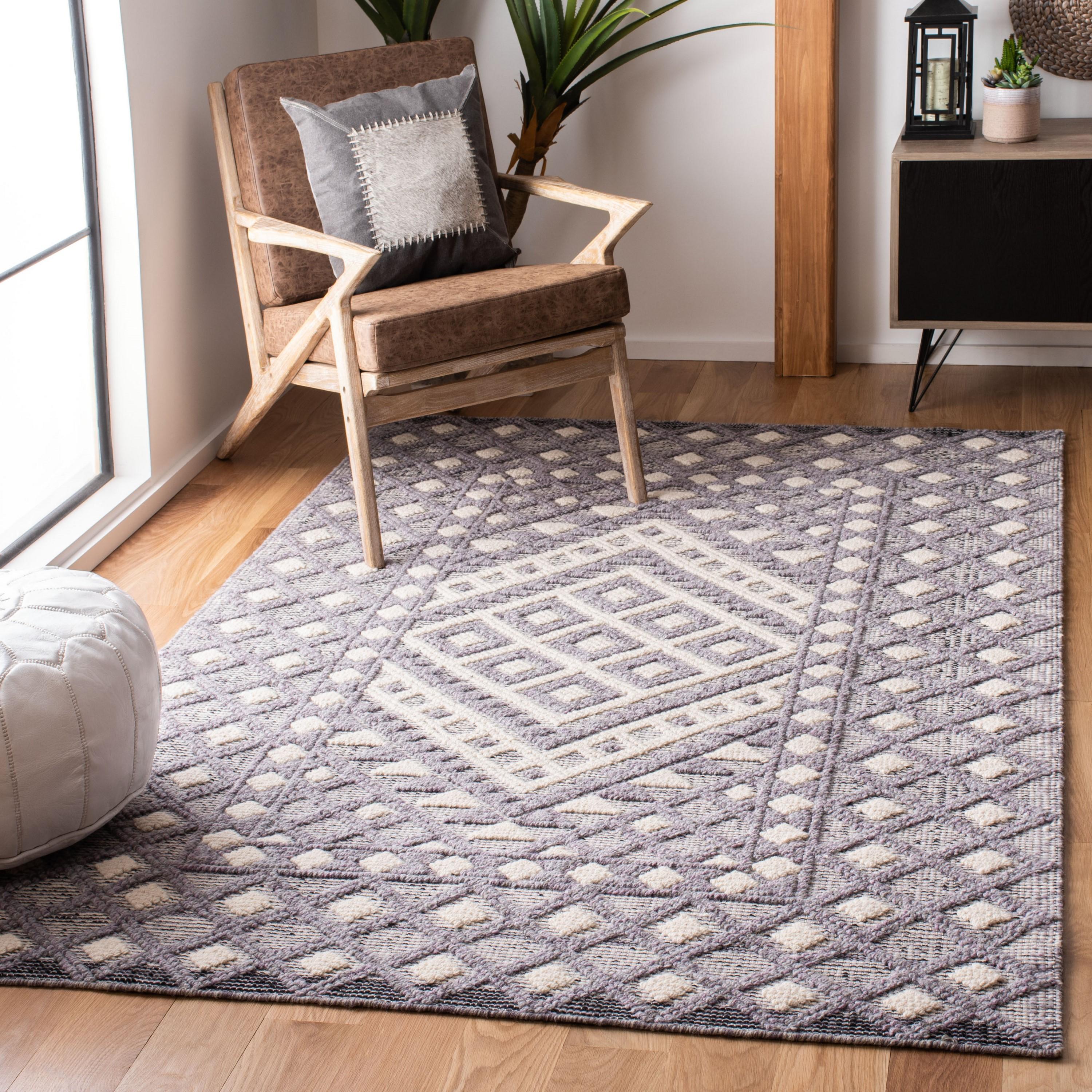 Gray and Cream Geometric Wool and Synthetic 9' x 12' Area Rug