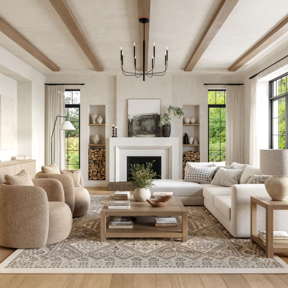 Nuloom 5x8 Becca  Tiled Indoor Area Rug, Beige, Faded Transitional Design, Stain Resistant, BedroomLiving Room, Kitchen,