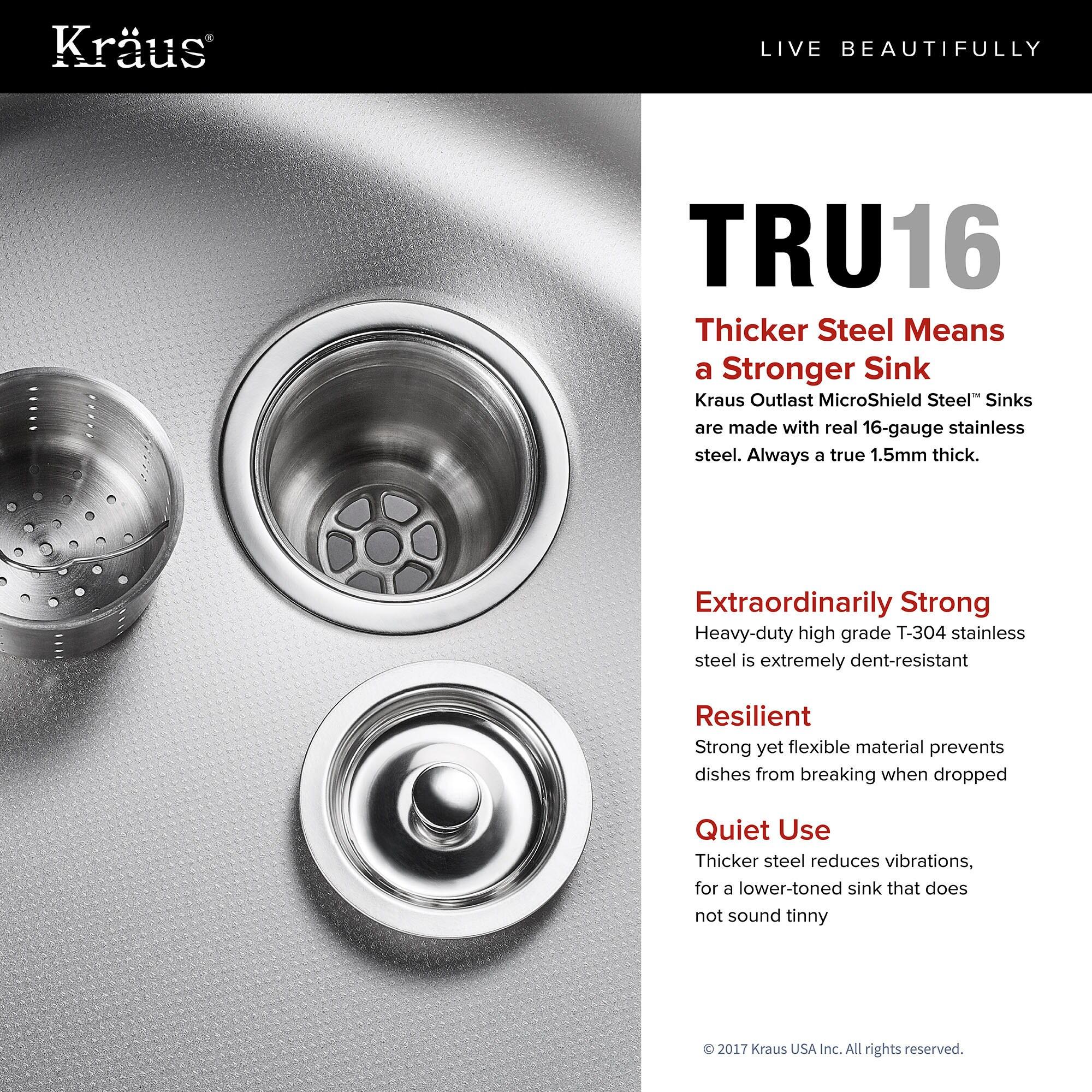 KRAUS Outlast MicroShield™ Scratch-Resist Stainless Steel Undermount 60/40 Double Bowl Sink, 32" L 16 Gauge