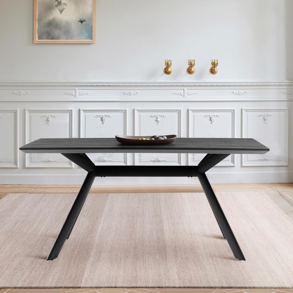 63" Rectangular Margot Top Finish Dining Table Dark Gray/Black - Armen Living: Sturdy Metal Frame, Seats 6