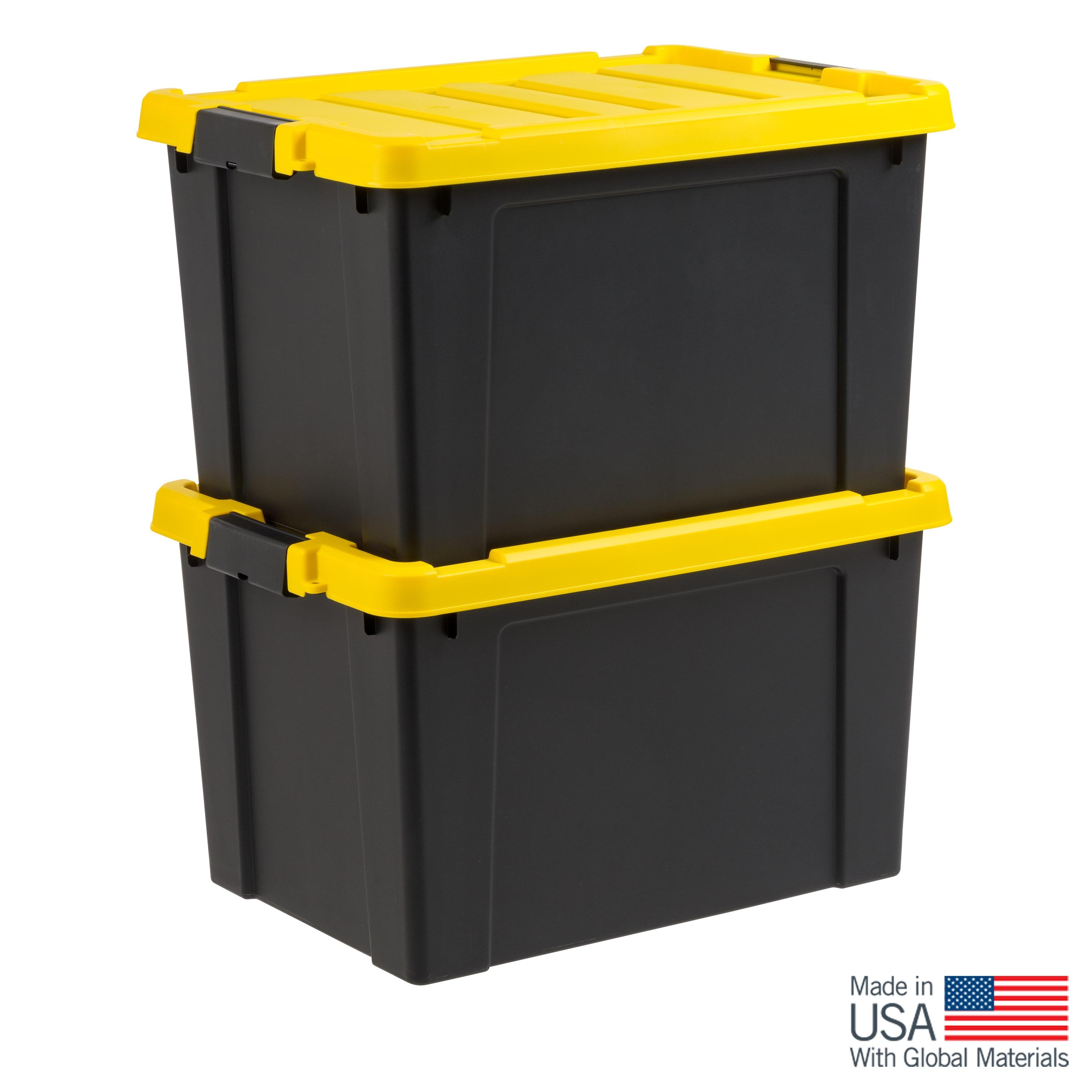 Iris 80 Qt./20 Gal. Heavy-duty Stackable Storage Tote in Black with Yellow Lid (Set of 2)