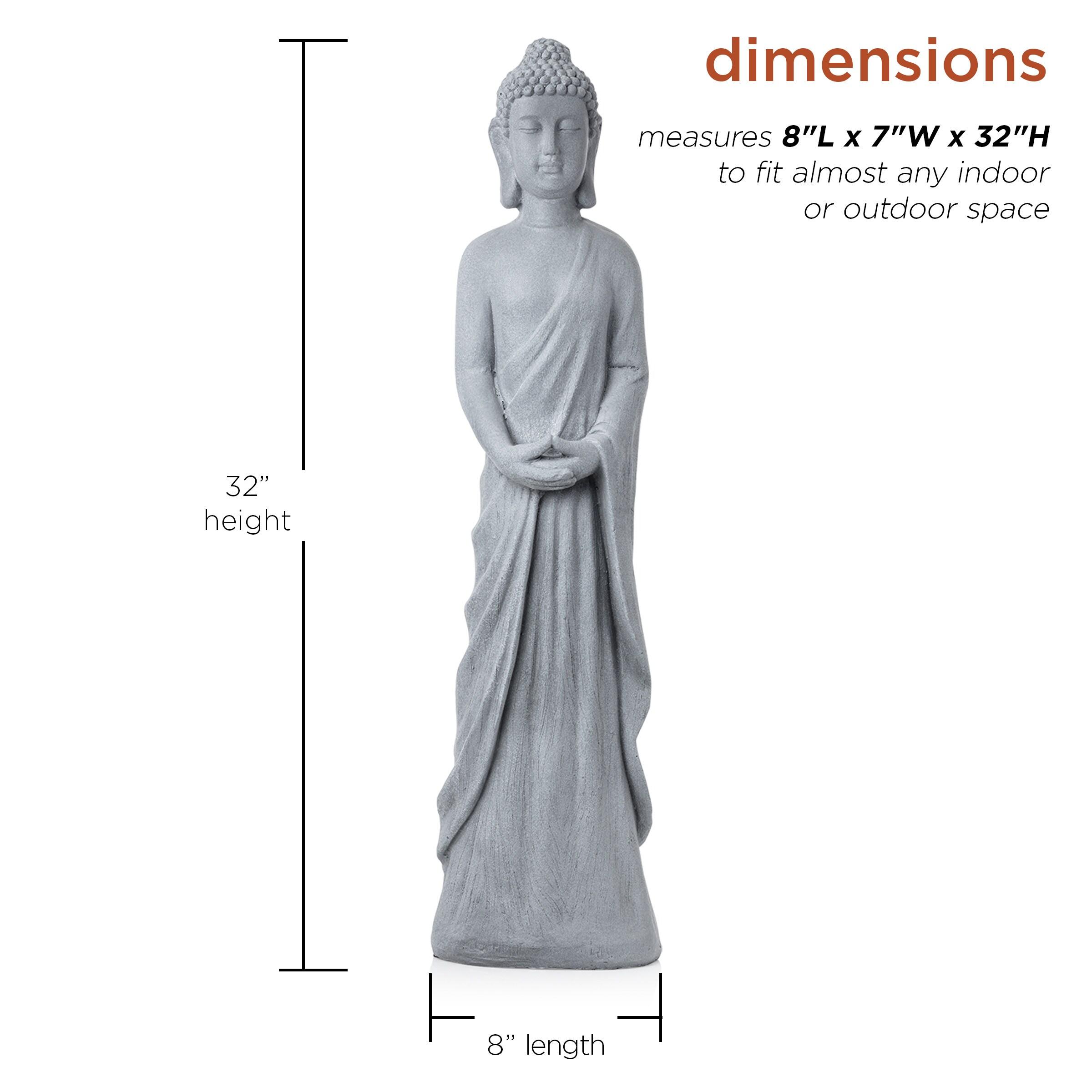 32" Magnesium Oxide Standing Buddha Statue Gray - Alpine Corporation: Outdoor Decor, Garden Accent