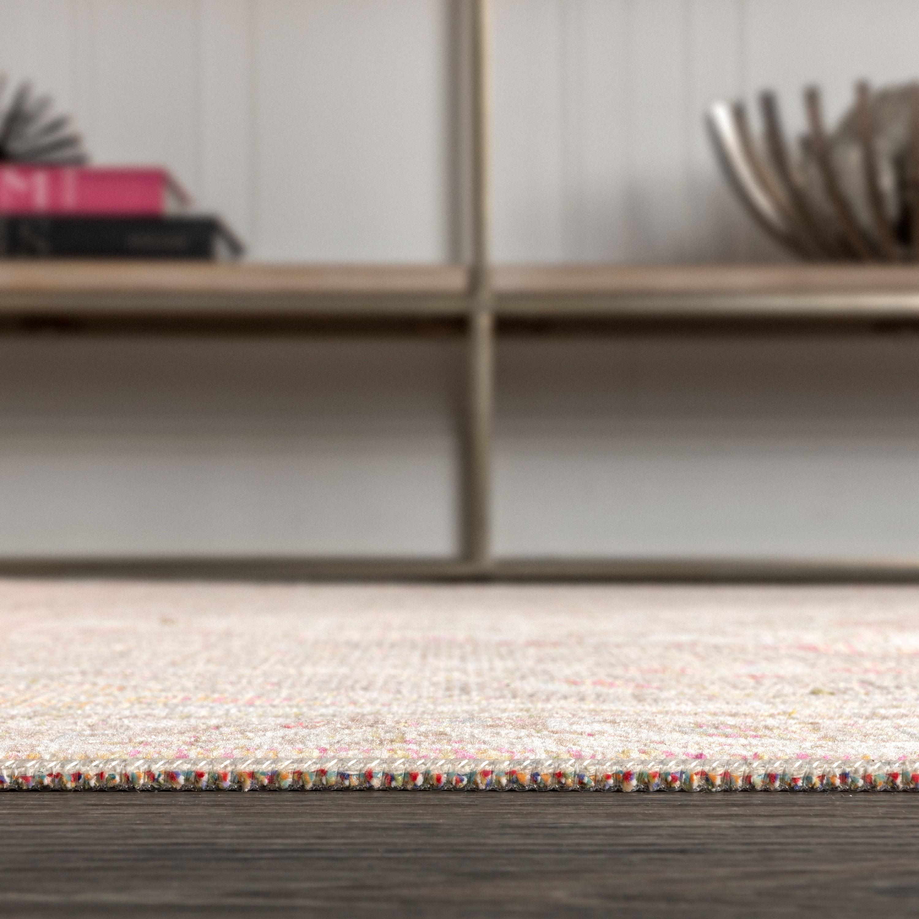 8'x10' Petras Modern Ornate Medallion Area Rug, Brown/Pink - JONATHAN Y