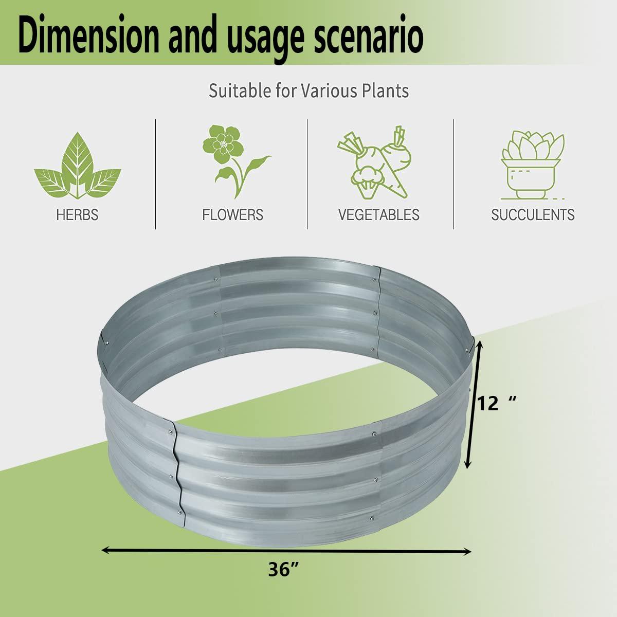 LuxenHome 3ft Round Galvanized Metal Raised Garden Bed Planter Silver