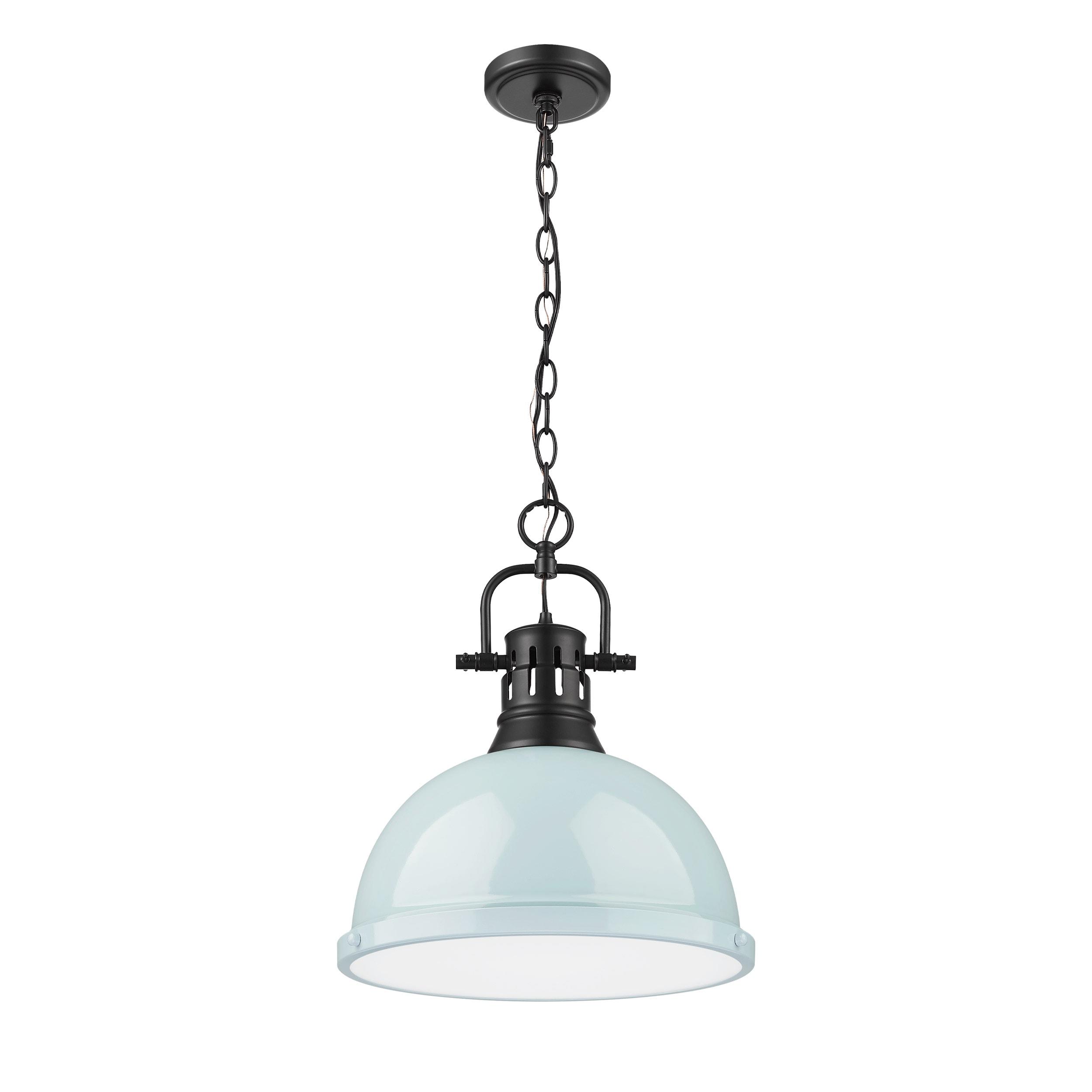 Golden Lighting Duncan 1-Light Large Pendant with Chain in Matte Black with Seafoam