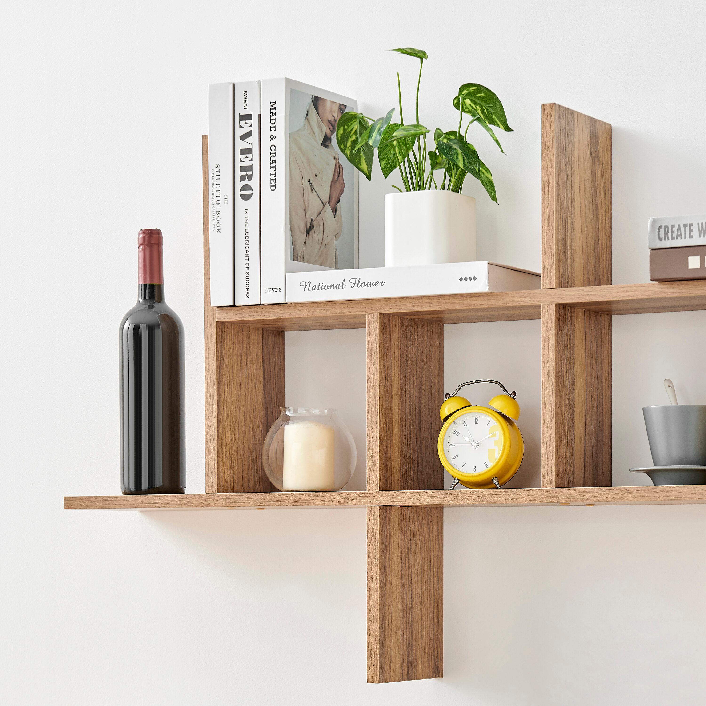 Danya B. 40" x 24" Cantilever Cubby Wall Shelf Chestnut: Mid-Century Modern Style, Laminated MDF, Iron Hardware
