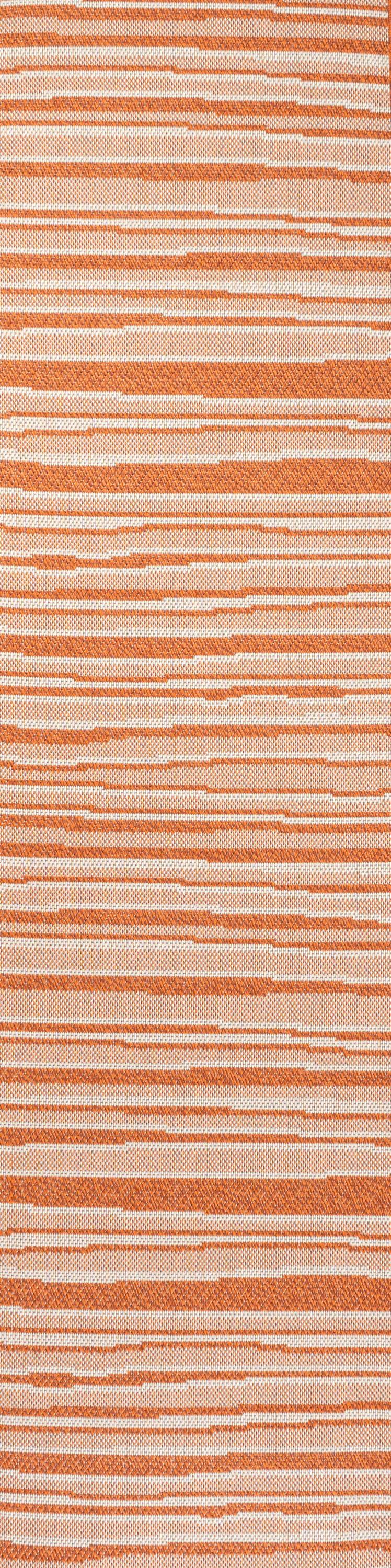 2' x 8' Castara Wavy Stripe Modern Indoor/Outdoor Runner Rug, Orange/Cream - JONATHAN Y