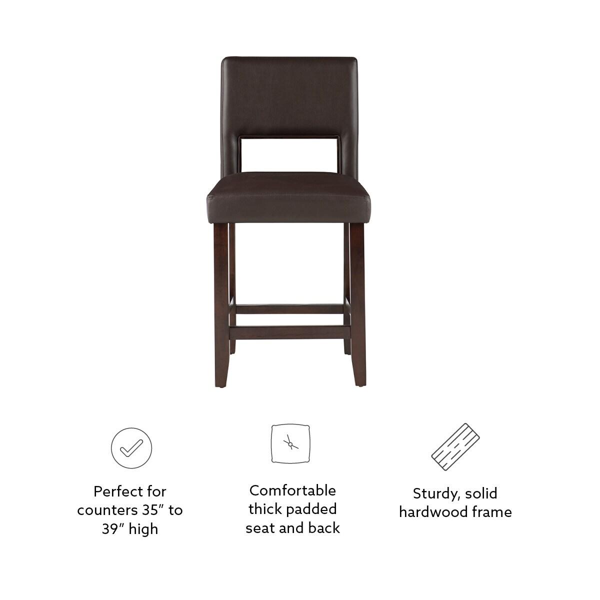 24" Vega Padded Counter Height Barstool with Ergonomic Footrest & Espresso Finish - Linon