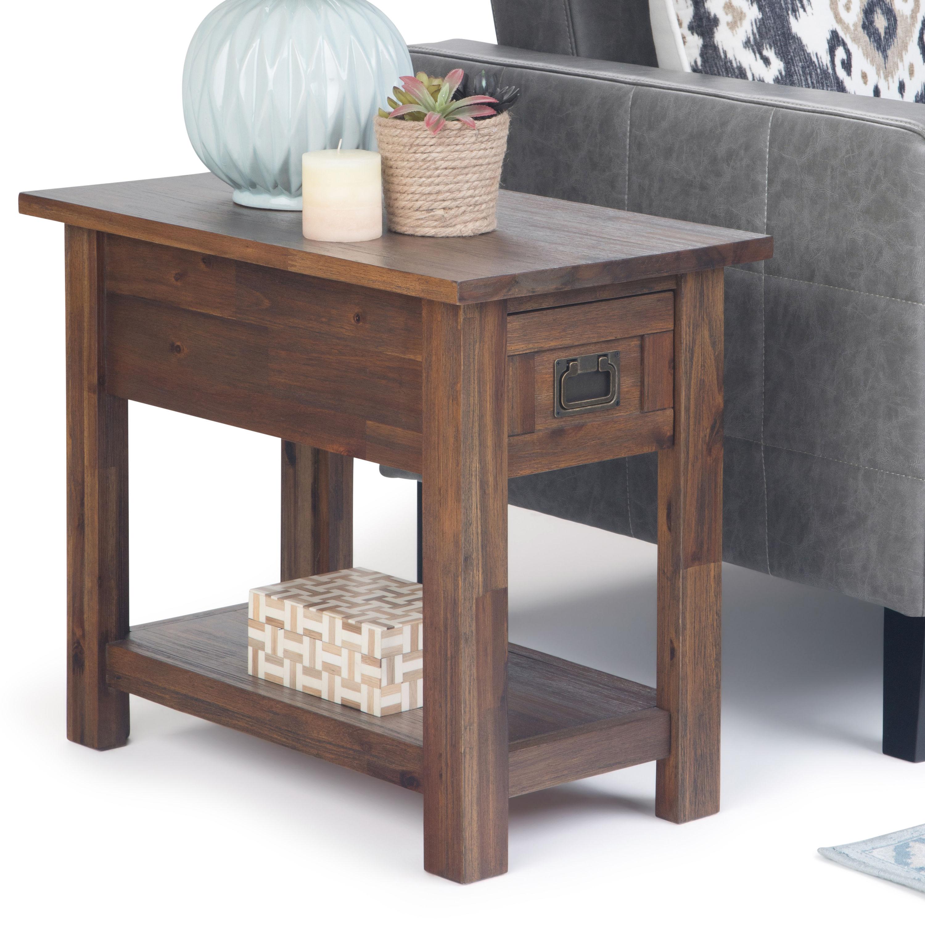 Simpli Home Monroe SOLID ACACIA WOOD 14 " Rectangle Rustic Narrow Side Table in Distressed Charcoal Brown