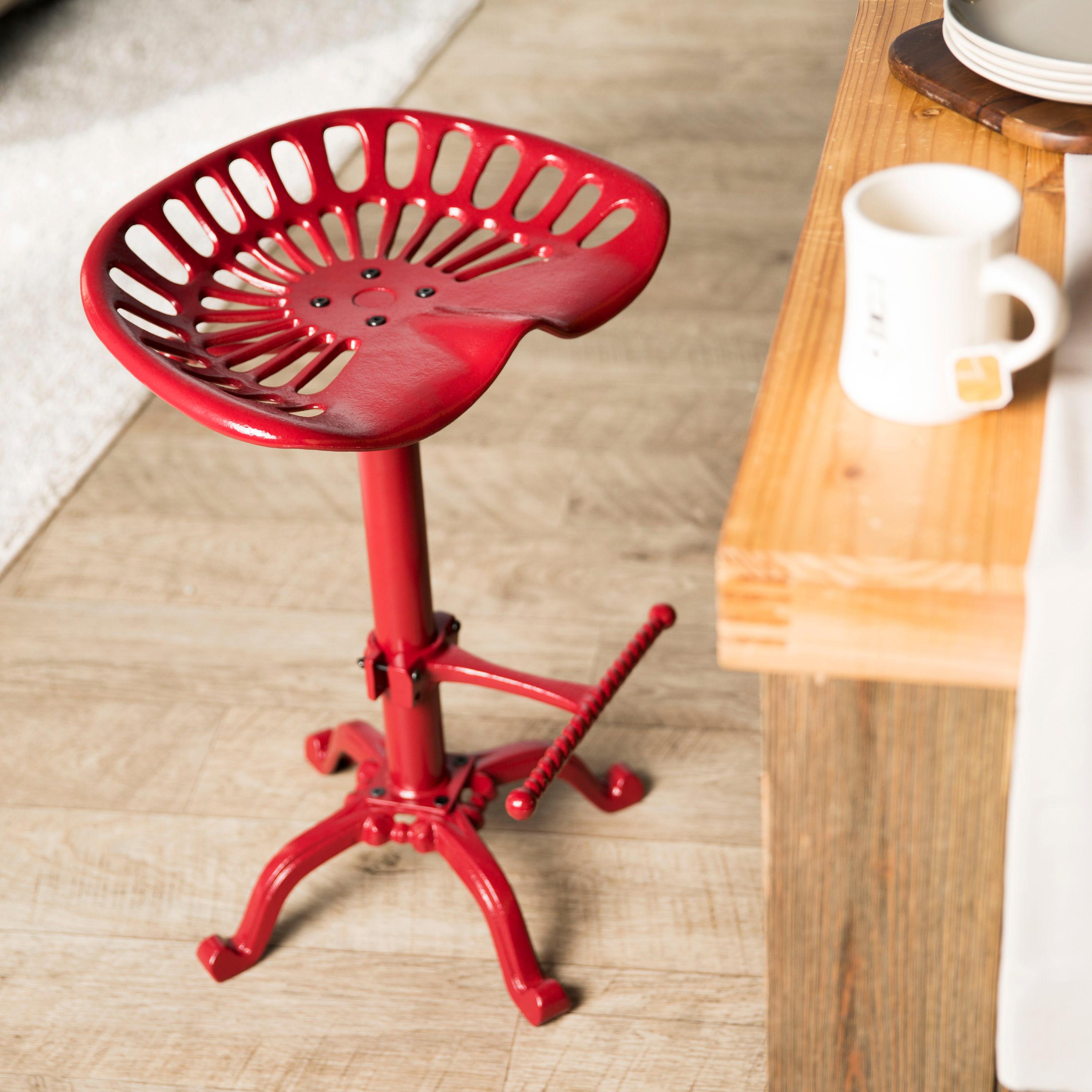 Carolina Living Adjustable Tractor Seat Counter Height Barstool Metal/Red: Wrought Iron Design, Spot Clean, 300lb Capacity