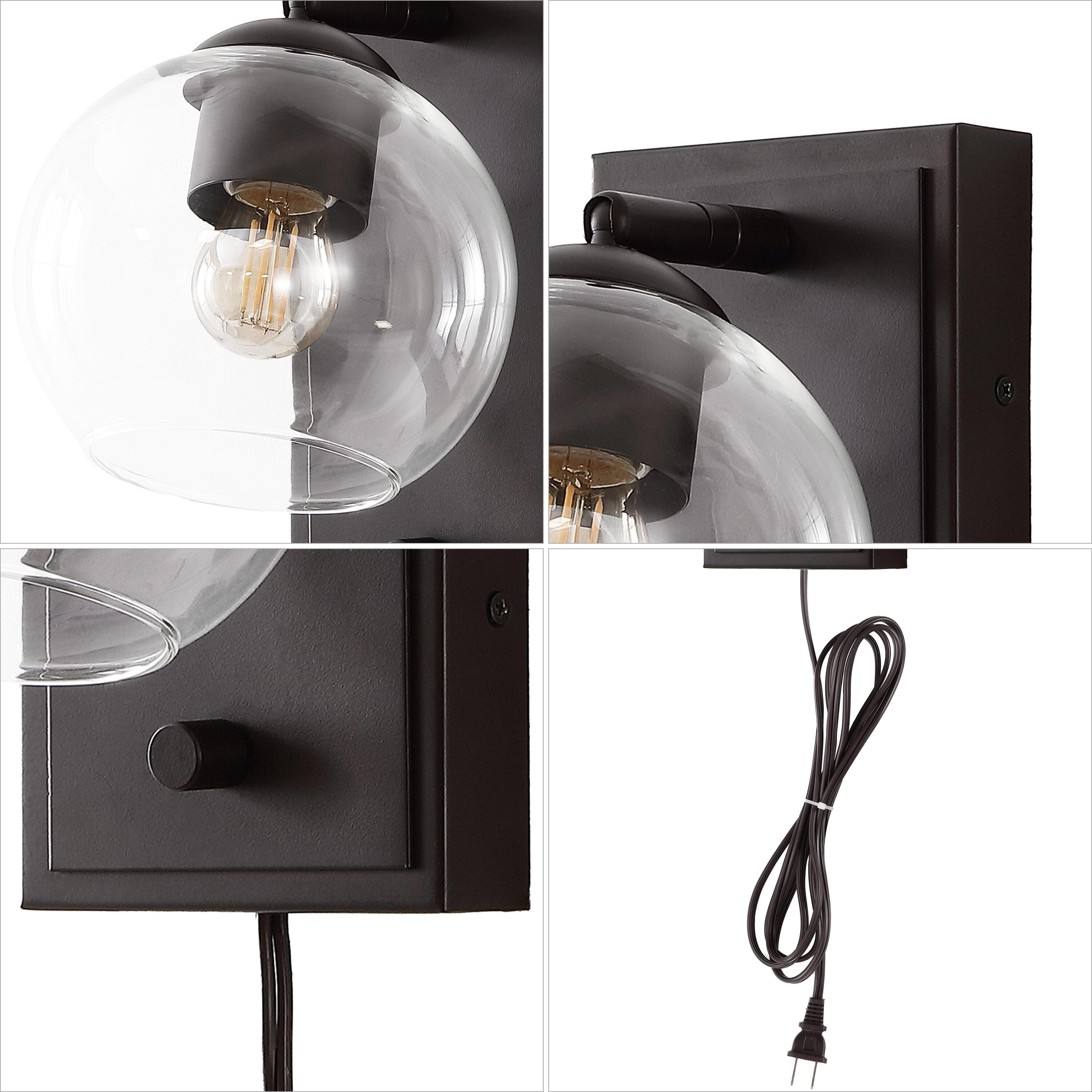 Hugo 6" 1-Light Minimalist Modern Plug-In or Hardwired Adjustable Iron LED Wall Sconce with Rotary Dimmer, Oil Rubbed Bronze with Clear Globe