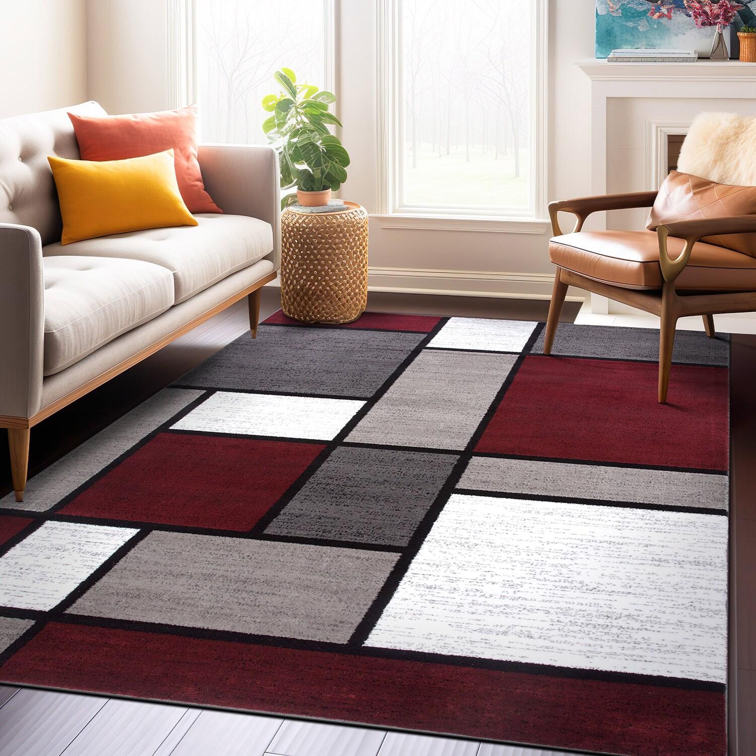 World Rug Gallery Contemporary Modern Boxed Color Block Red 3'3"x5' Area Rug