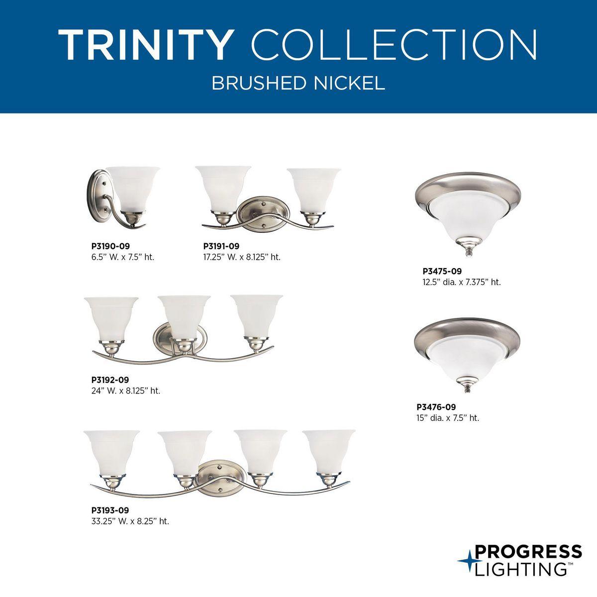 Progress Lighting Trinity Collection 2-Light Flush Mount Ceiling Fixture, Brushed Nickel, Etched Glass Shade