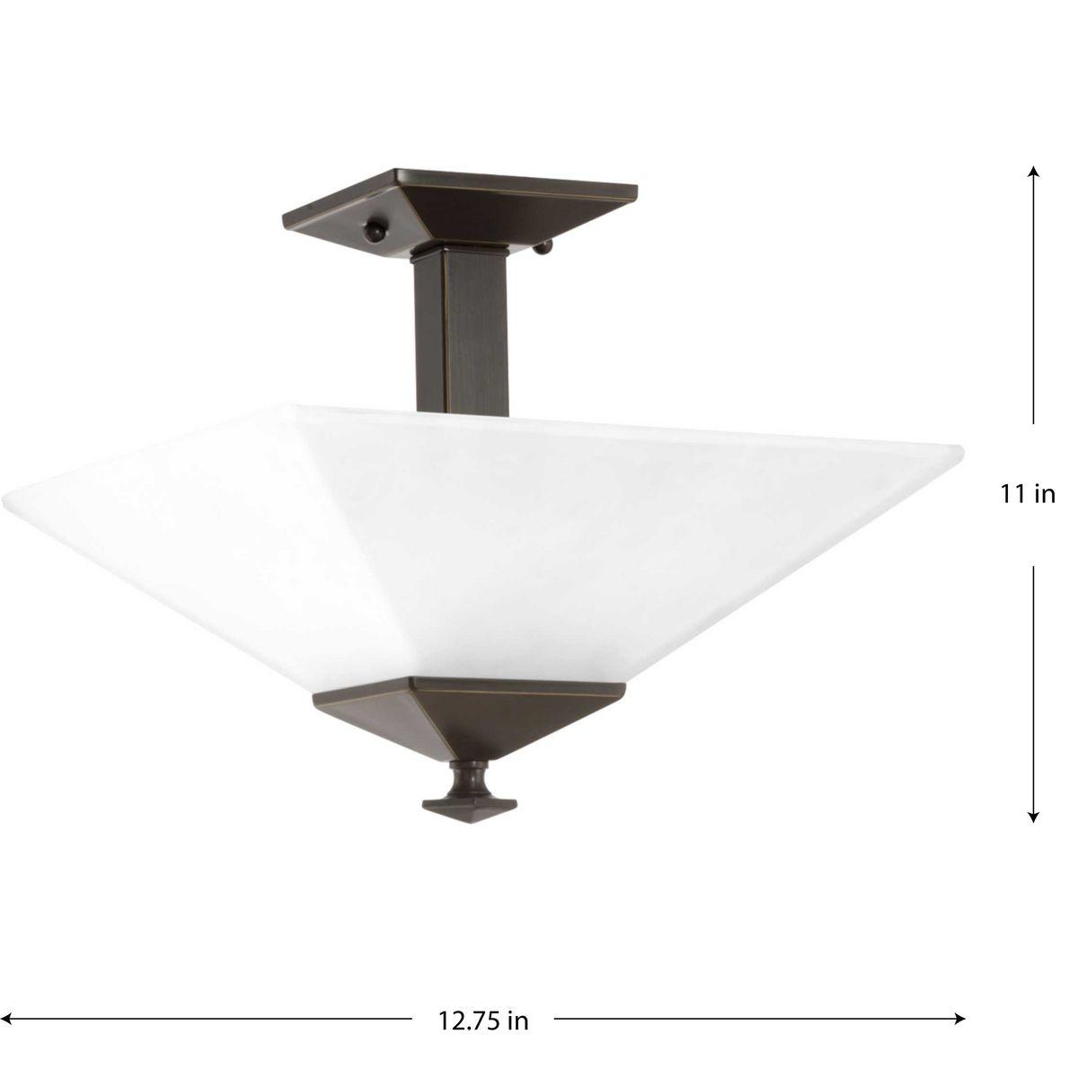 Progress Lighting Clifton Heights 2-Light Semi-Flush, Antique Bronze, Etched Square Glass Shade