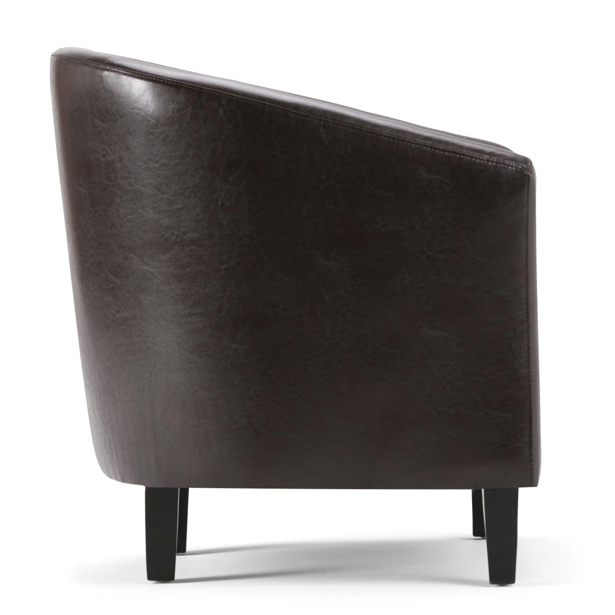 Simpli Home Austin 30"W Upholstered Vegan Faux Leather Contemporary Tub Accent Chair with High Arms and Deep Seat