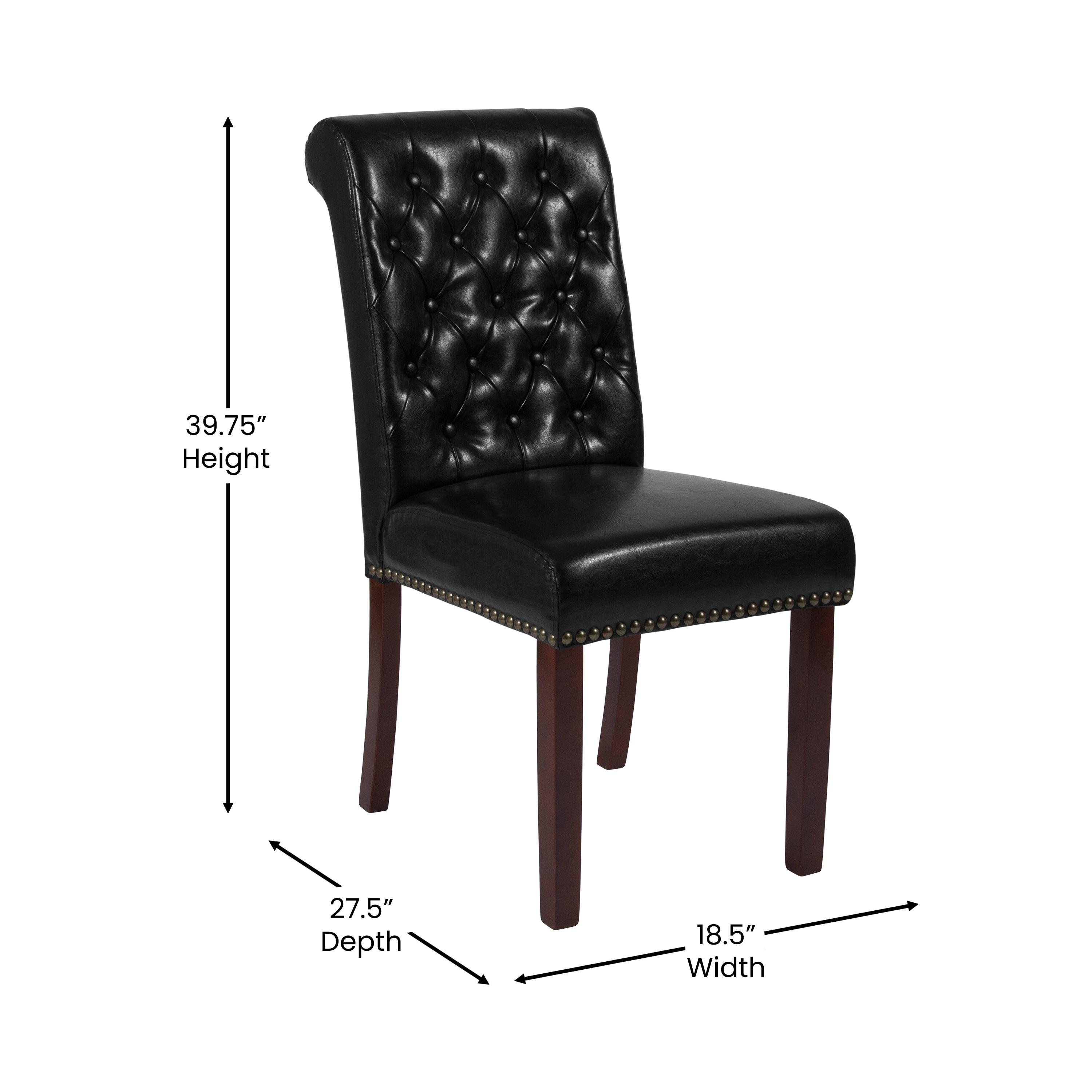 Flash Furniture HERCULES Series Black LeatherSoft Parsons Chair with Rolled Back, Accent Nail Trim and Walnut Finish