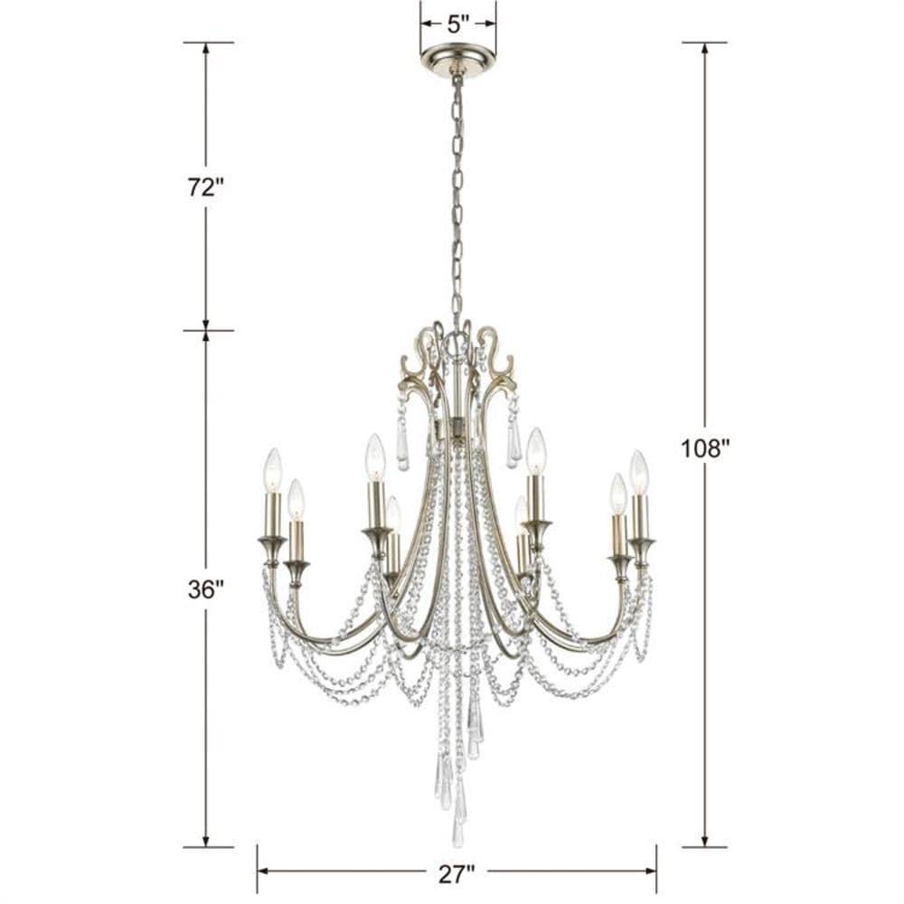 Crystorama Lighting ARC-1908-SA-CL-MWP Arcadia - 8 Light Chandelier   Antique Silver Finish with Clear Hand Cut Crystal