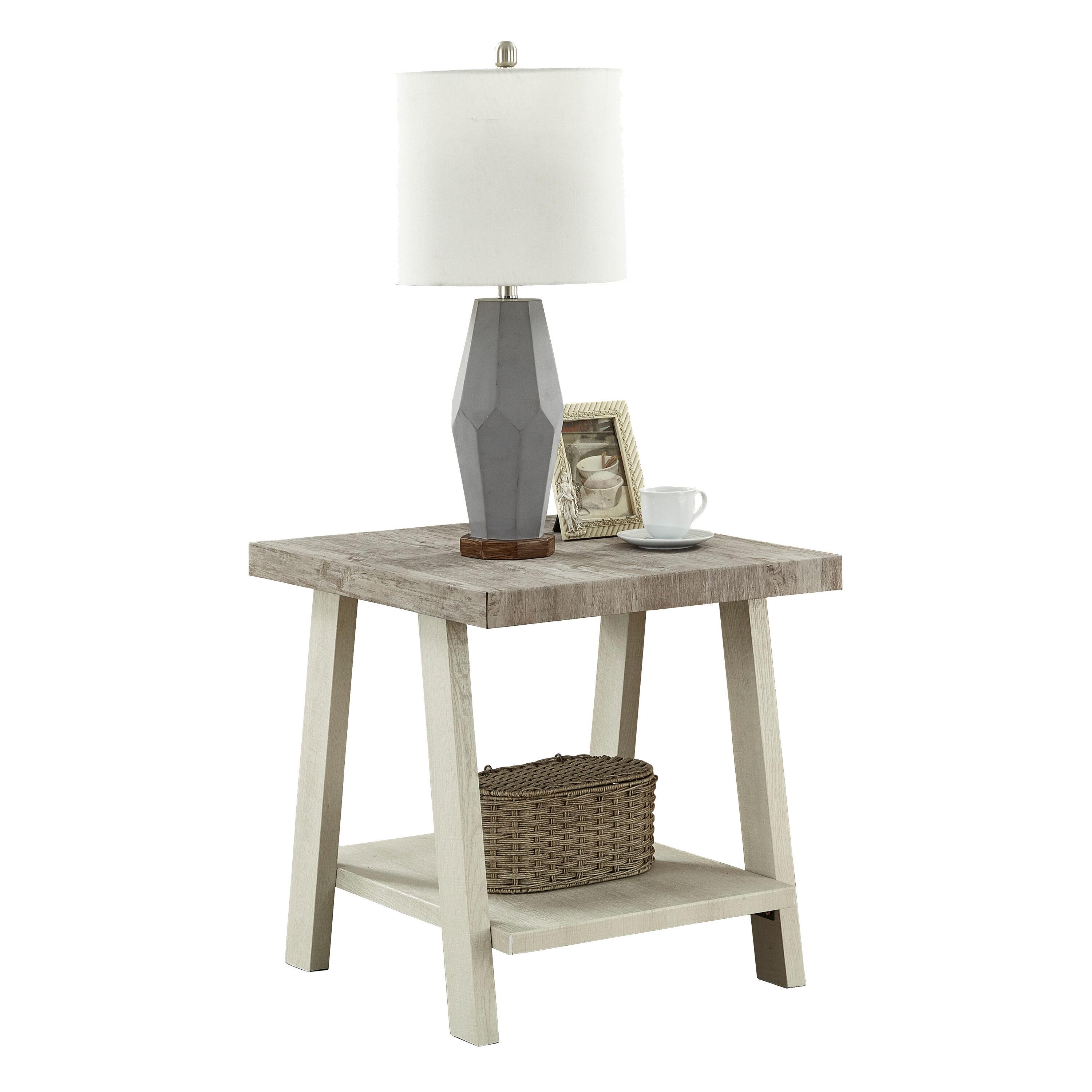 Roundhill Furniture Athens Contemporary Two-Tone Wood Shelf End Table in Weathered Gray and Beige