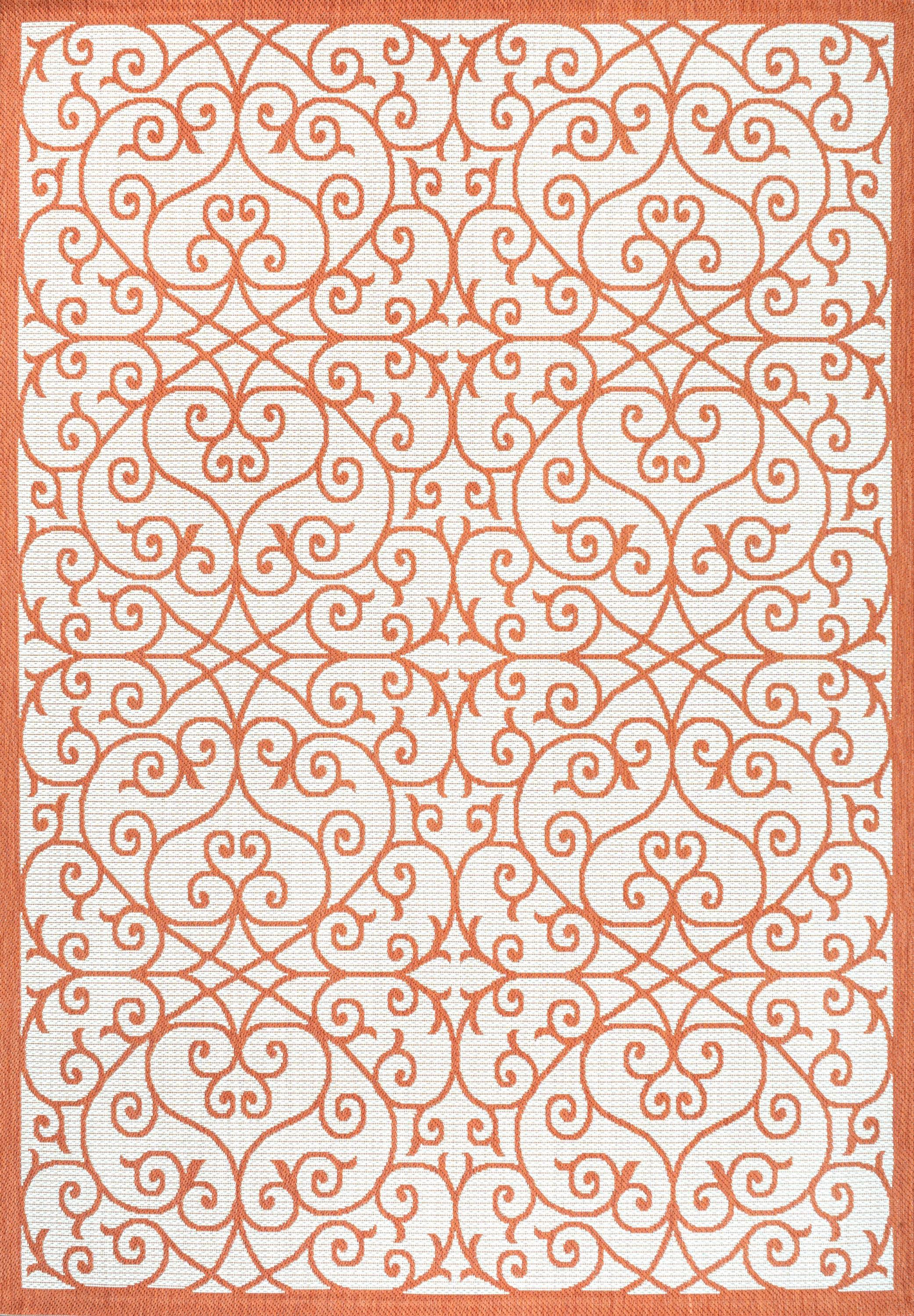 4' x 6' Madrid Vintage Filigree Textured Weave Indoor/Outdoor Area Rug, Cream/Orange - JONATHAN Y