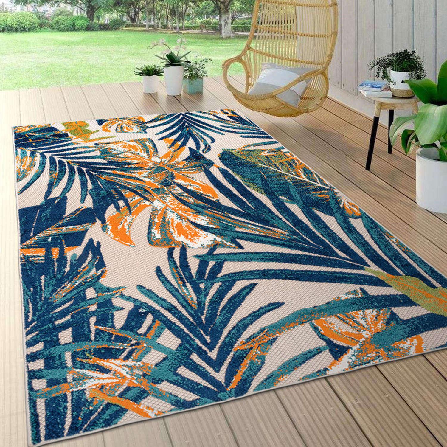 Tropical Floral Multi-Color Synthetic Indoor/Outdoor Rug 3'3"x5'