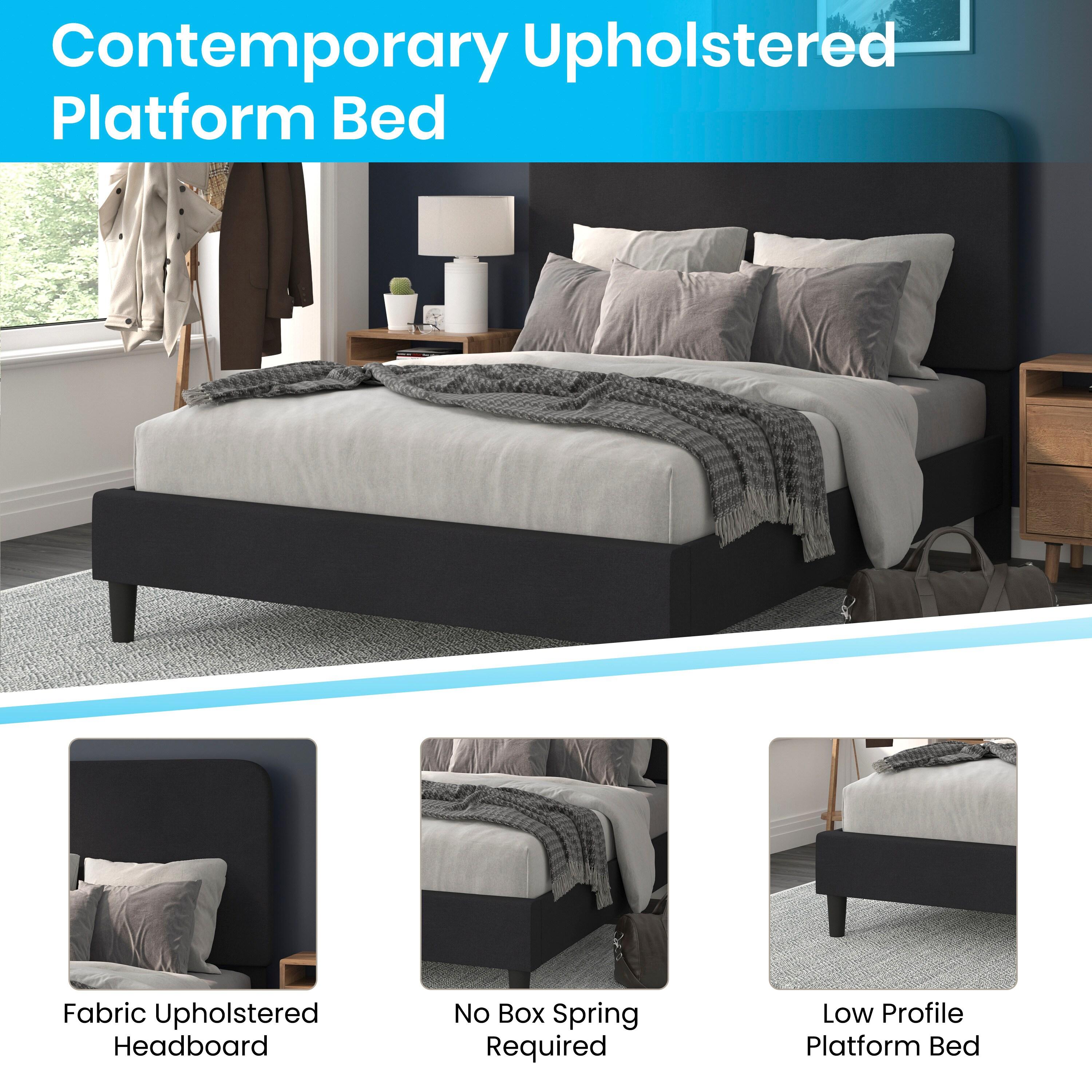Flash Furniture Addison Fabric Queen Platform Bed with Headboard in Charcoal