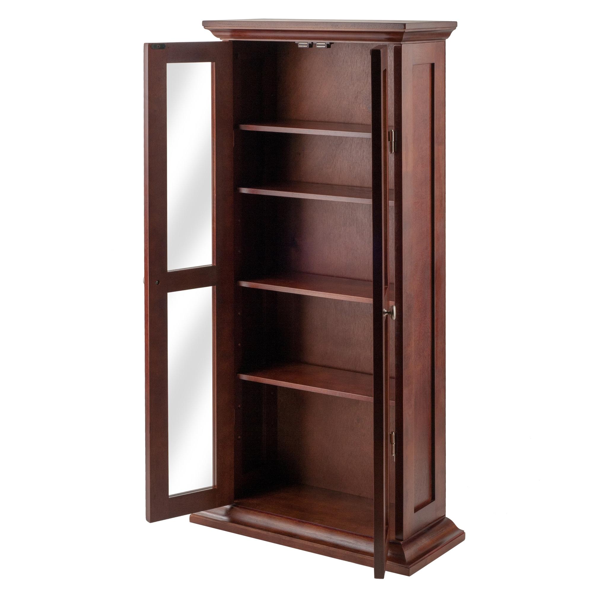 Dvd-Cd Cabinet - Antique Walnut - Winsome: Multimedia Storage, Glass Doors, 5 Adjustable Shelves